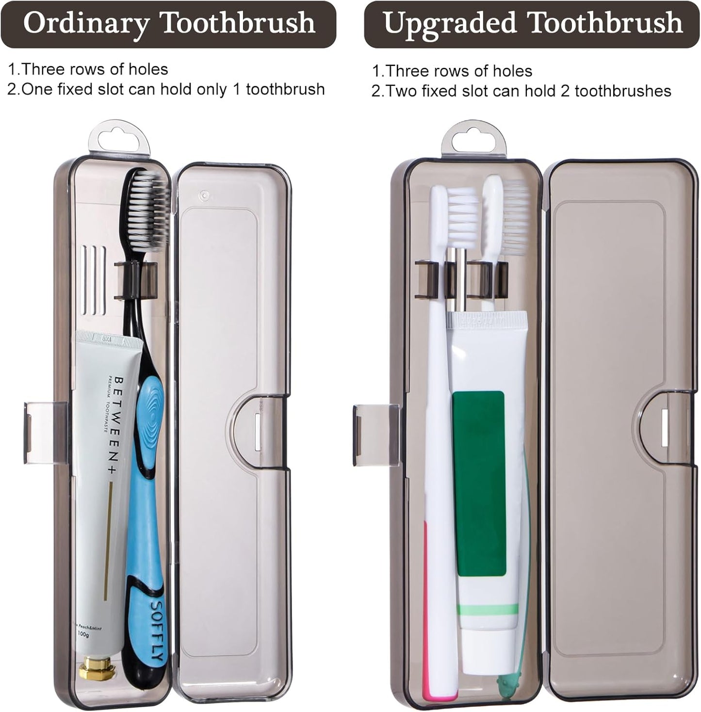 Toothbrush Travel Case 2 Pack, Clear Black Toothbrush Case Holder Travel Size Plastic Toothbrush Holder Toothpaste Storage Container Portable for Traveling, 7.87 x 2.36x 1.18”