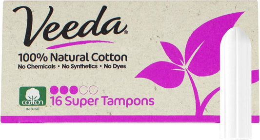Veeda 100% Natural Cotton Tampons Super Absorbency - Non-Applicator Tampons with Leak Proof Protection - Unscented, Chlorine & Toxin Free - 320 Count