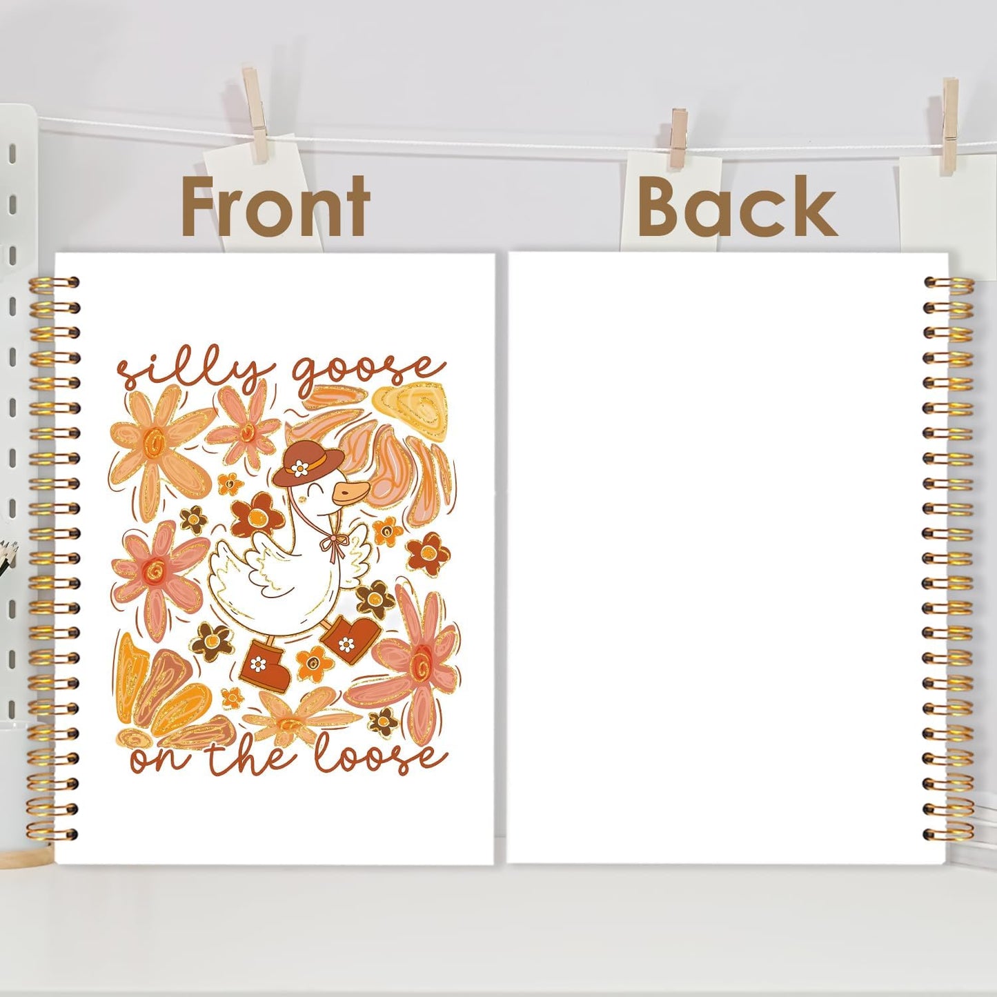Boho Floral Goose Spiral Journal Notebook 5.5x8.3in, Goose Lover Gifts Journal for Woman, Fall Floral Farm Animal Notebooks for Note Taking, Autumn Hardcover Notebook