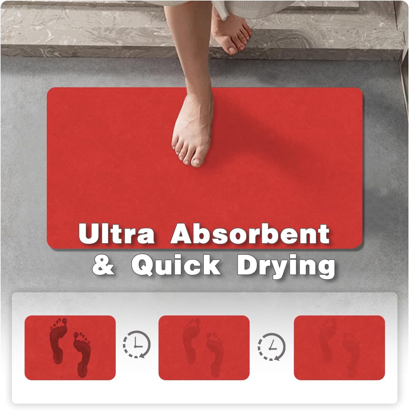 Christmas Bath Mat, Red Bathroom Rugs Non Slip Washable Thin Absorbent Bath Mat Fits Under Door Bathroom Floor Mat Perfect for Bath, Shower, or Sink 24"x70" Red