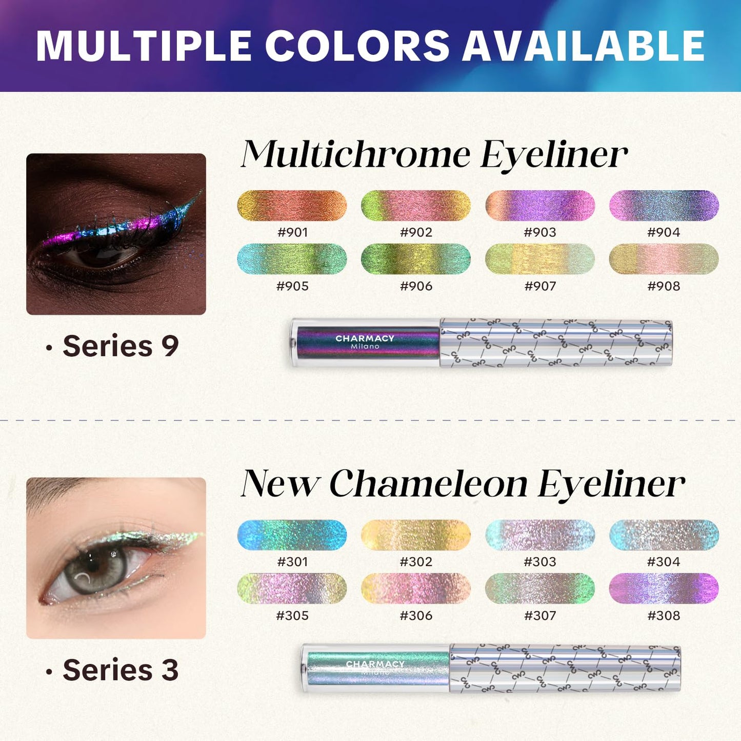 CHARMACY Multichrome Eyeliner Liquid Liner, Glitter liquid eyeliner waterproof, Metallic Intense Color Shifting Colorful Eyeliner, Long wearing, Ultra-Fine Tip Smudge-proof, GREEN INDIGO 905