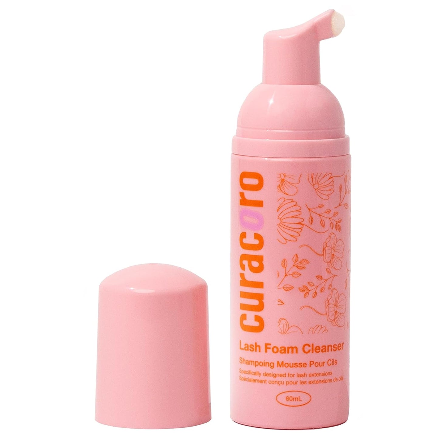 Curacoro 60ML Eyelash Extension Cleanser - Lash Shampoo for Lash Extensions, Eyelash Extension Foam Cleanser for Dry & Sensitive Skin, Gently Removes Waterproof Makeup for Professional & Home Use