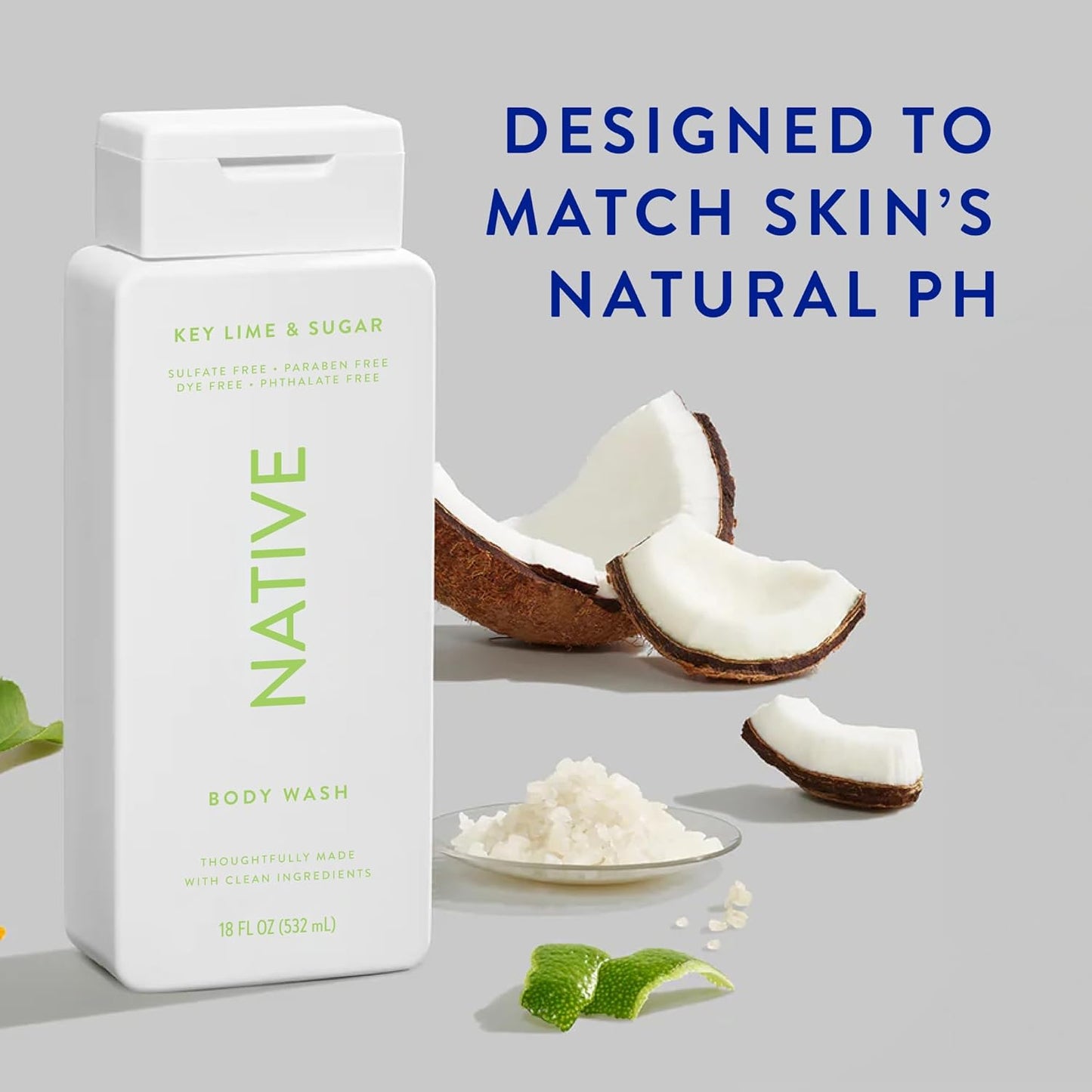 Native Body Wash Contains Naturally Derived Ingredients | For Women & Men, Sulfate, Paraben, & Dye Free Leaving Skin Soft and Hydrating | Key Lime & Sugar 18 oz - 2 Pk