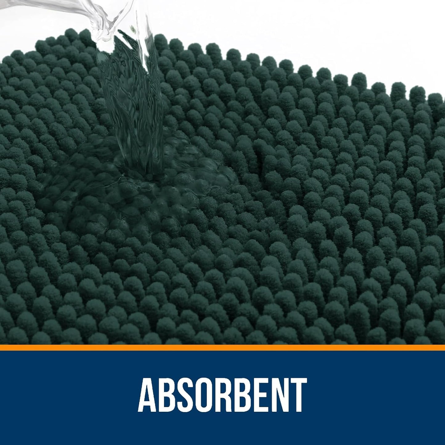 OLANLY Toilet Rugs U-Shaped 24x20, Extra Soft Absorbent Chenille Contour Bathroom Rugs for Toilet, Dry Quickly, Machine Washable, Non-Slip Bath Mat, Blackish Green