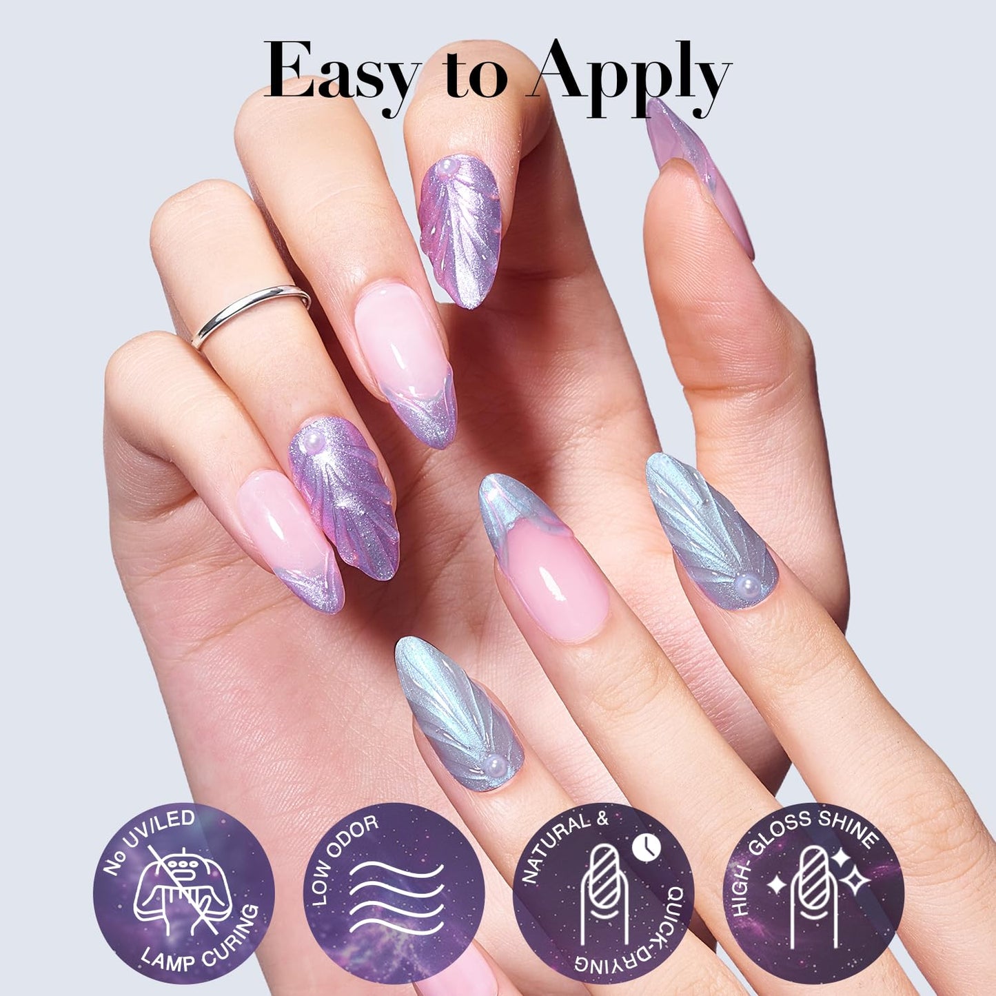 AZUREBEAUTY Holographic Nail Polish Set: 4 Colors Quick Dry Purple Pink Chameleon Fall Winter Natural Fingernail with Top Coat DIY Salon Gift for Women