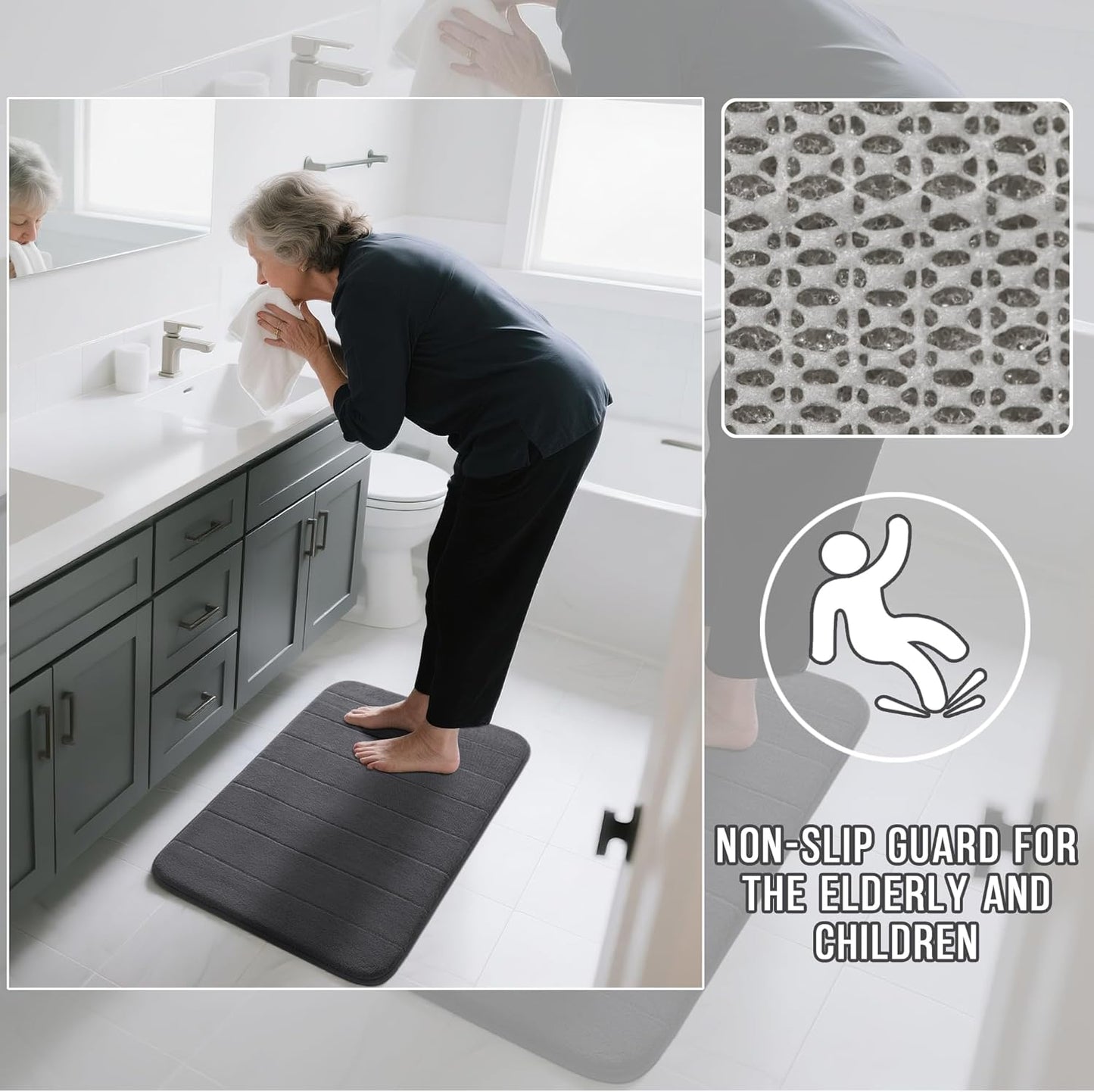 Yimobra Bathroom Runner 60"x24", Non Slip Memory Foam Bath Mat, Super Soft Water Absorbent Hallway Carpet, Machine Washable Rug for Vanity Tub Shower, Dark Gray