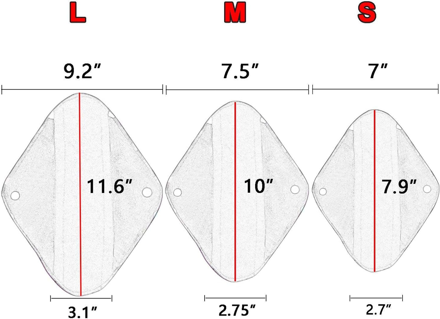 Teamoy 10Pcs Sanitary Pad, Reusable Washable Cloth Menstrual Pads/Panty Liners with Wet Bag, Super-Absorbent, Soft and Comfortable(3pcs×7.9"+4pcs×10"+3pcs×11.6")