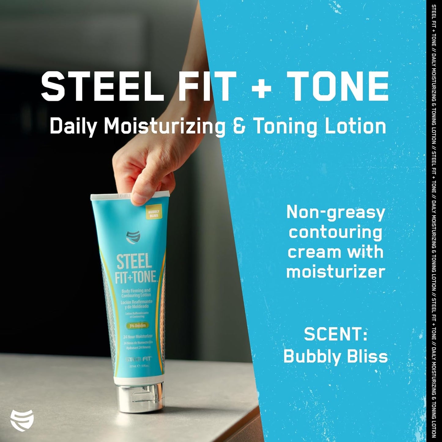 SteelFit Firming Body Lotion - Contouring & Skin Tightening Cream for Body - Firm & Tone Cellulite Remover for Legs Belly & Saggy Skin - Nourishing & Soothing with Shea & Cocoa Butter - Bubbly Bliss