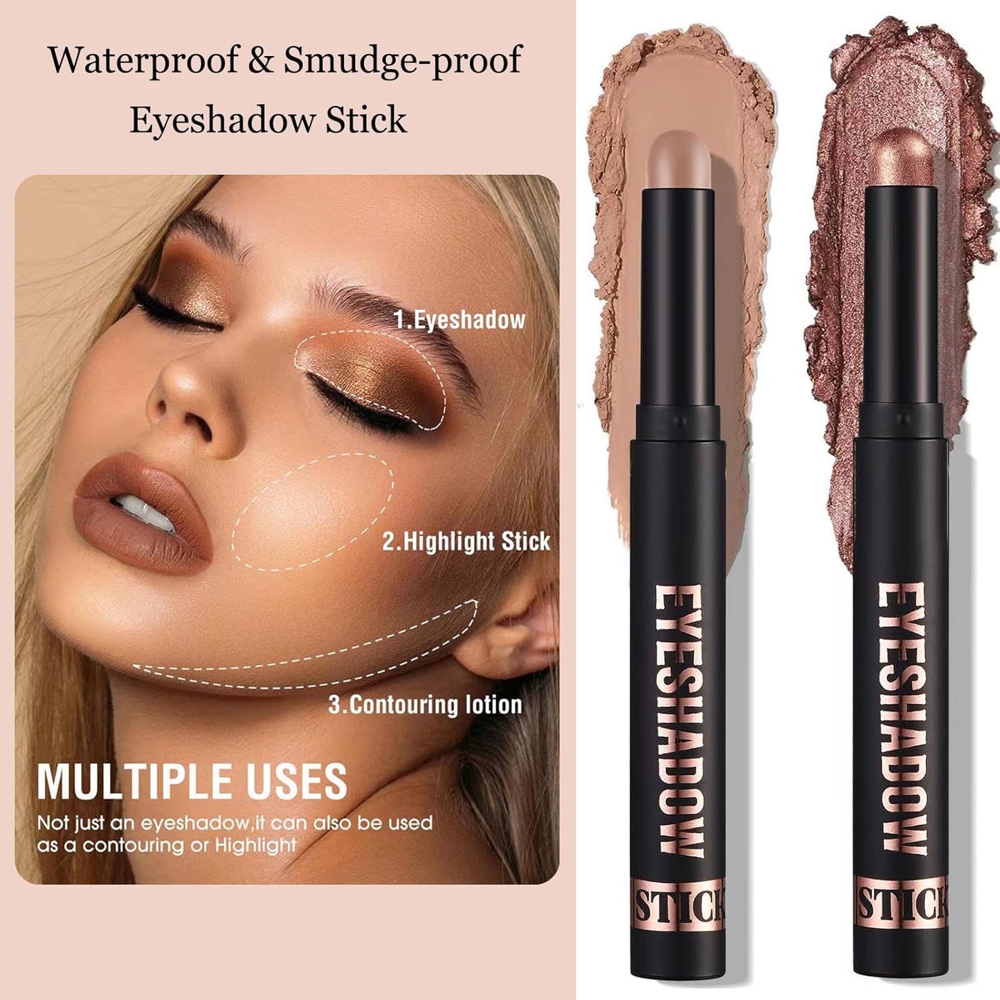 Nude Eyeshadow Stick, Matte Cream Eyeshadow Pencil Makeup, High Pigmented Crease-proof Eye Shadow Brightener Stick, Hypoallergenic Waterproof Long Lasting eye Highlighter stick(19# Light Taupe)
