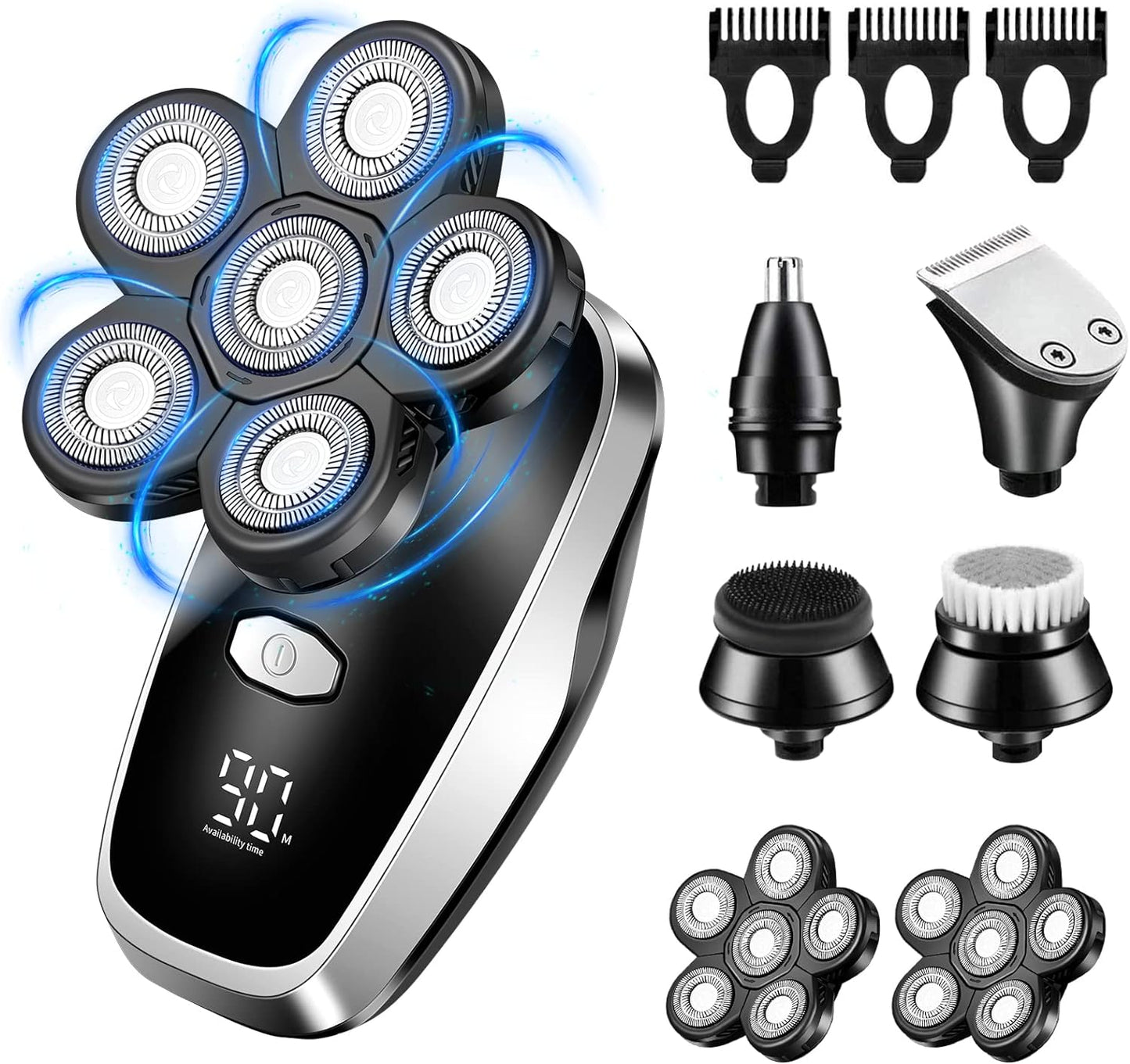 Head Shavers for Bald Men Rotary Electric Razor Cordless Electric Shaver Rechargeable Head Shaver Waterproof Mens Head Razor Multifunctional Shaving Grooming Kit for Balder (Black)