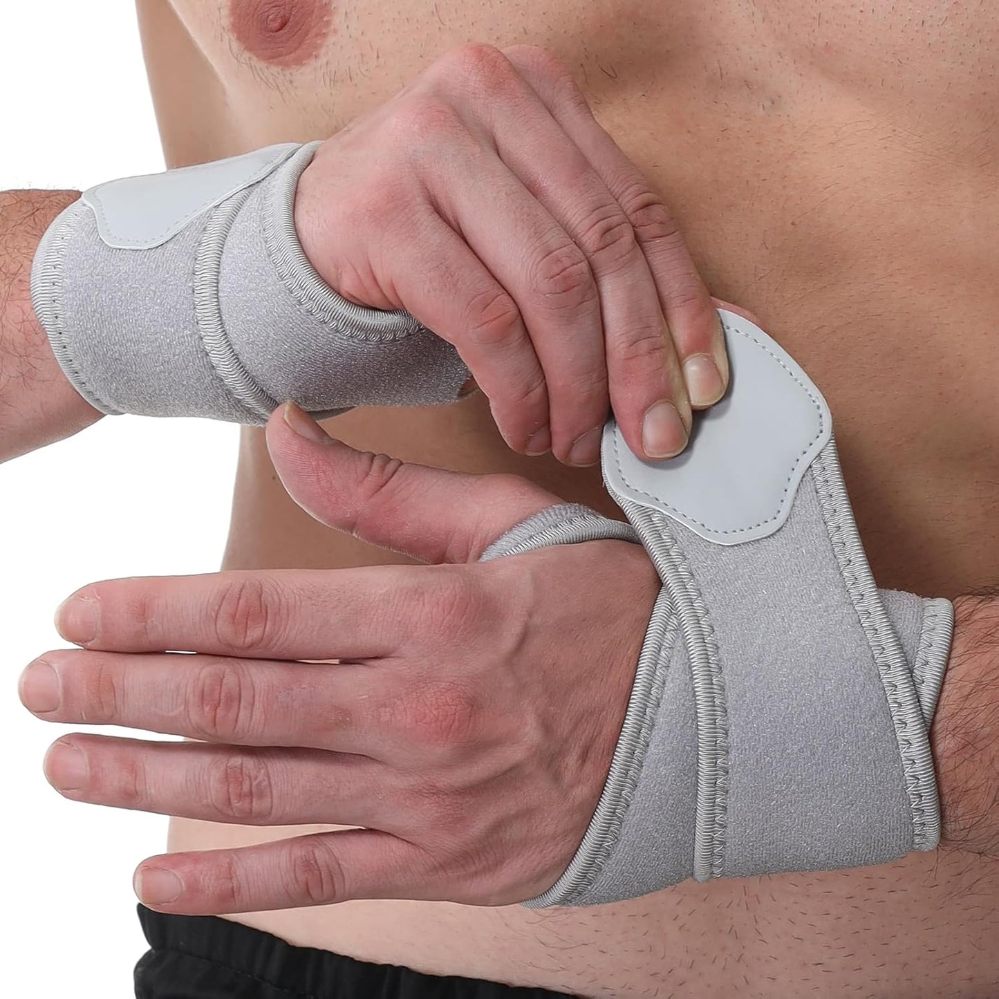 NeoTech Care Wrist Band - Elastic & Breathable Fabric - Adjustable Compression Strap - Men, Women, Right or Left - Support Wrap for Protection or Sports (Gray Color, Size L, 1 Pair)