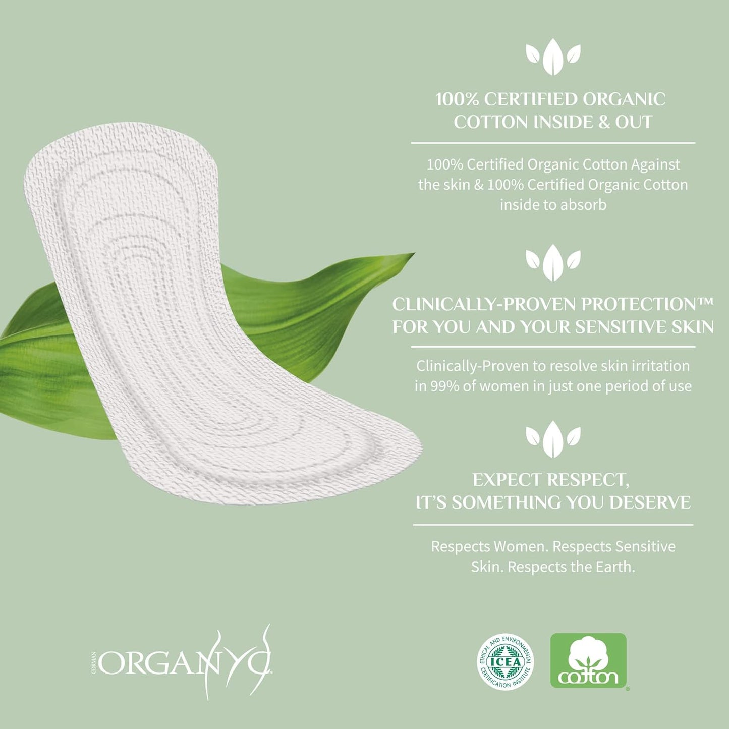 Organyc 100% Certified Organic Cotton Folded Panty Liner, Ultra Thin, Light Flow, 24 Count (Pack of 2)