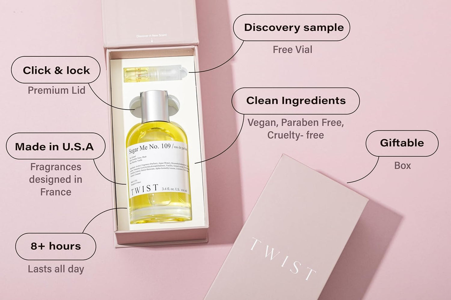 Twist Sugar Me No. 109 - Inspired by Prada's Candy, Long-Lasting Perfume for Women, Vegan, Clean Ingredients, Caramel & Vanilla Fragrance – Spray 100 ml | 3.4 fl. oz.