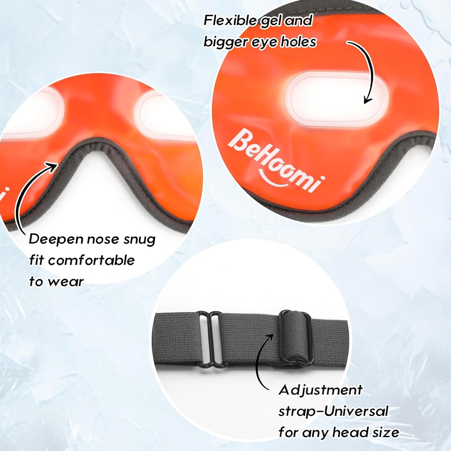 Cooling Eye Mask, Gel Eye Mask with Holes, Reusable Ice Mask, Cool Eye Ice Pack, Comfort Snug Fit, No Freeze, Cold Eye Compress for Home, Office, Relaxation, Morning Refreshment, Orange