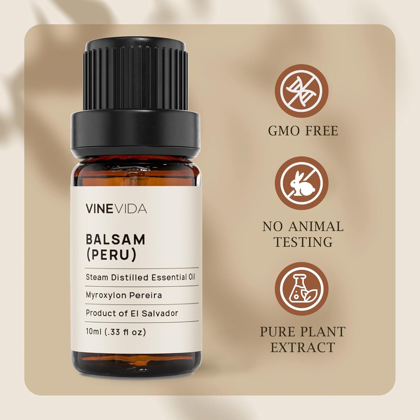 VINEVIDA Balsam Peru Essential Oil 10 mL - Undiluted Candle Oil Scent for DIY Candlemaking and Soap Making - Safe for Skin