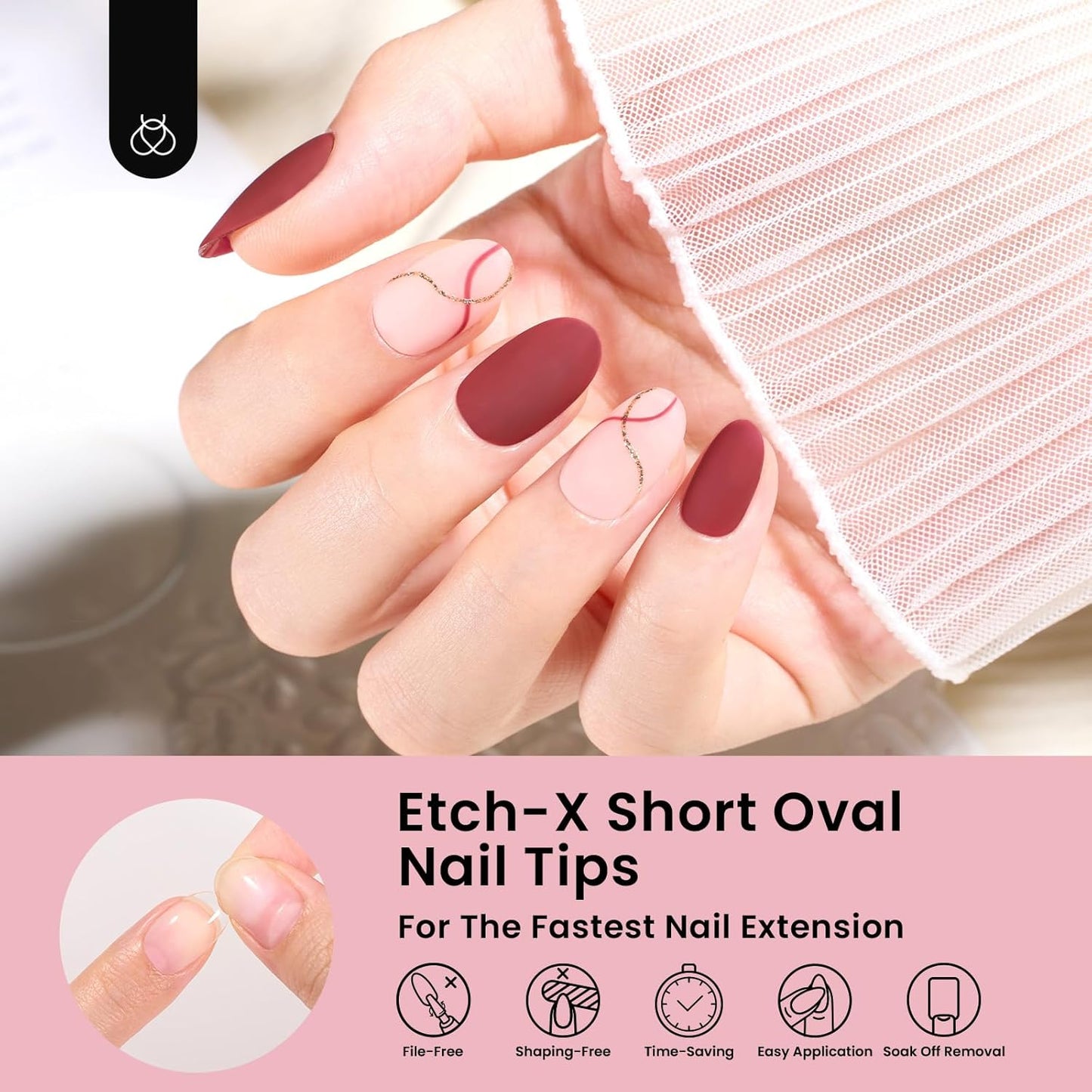 Beetles Gel Nail Tips Short Oval 576Pcs, 12 Sizes Pre-Shaped Half Matte Press On Nails Gelly Tips False Nails for Gel Full Cover False Nails Home DIY Nail Salon Gifts for Girls Women