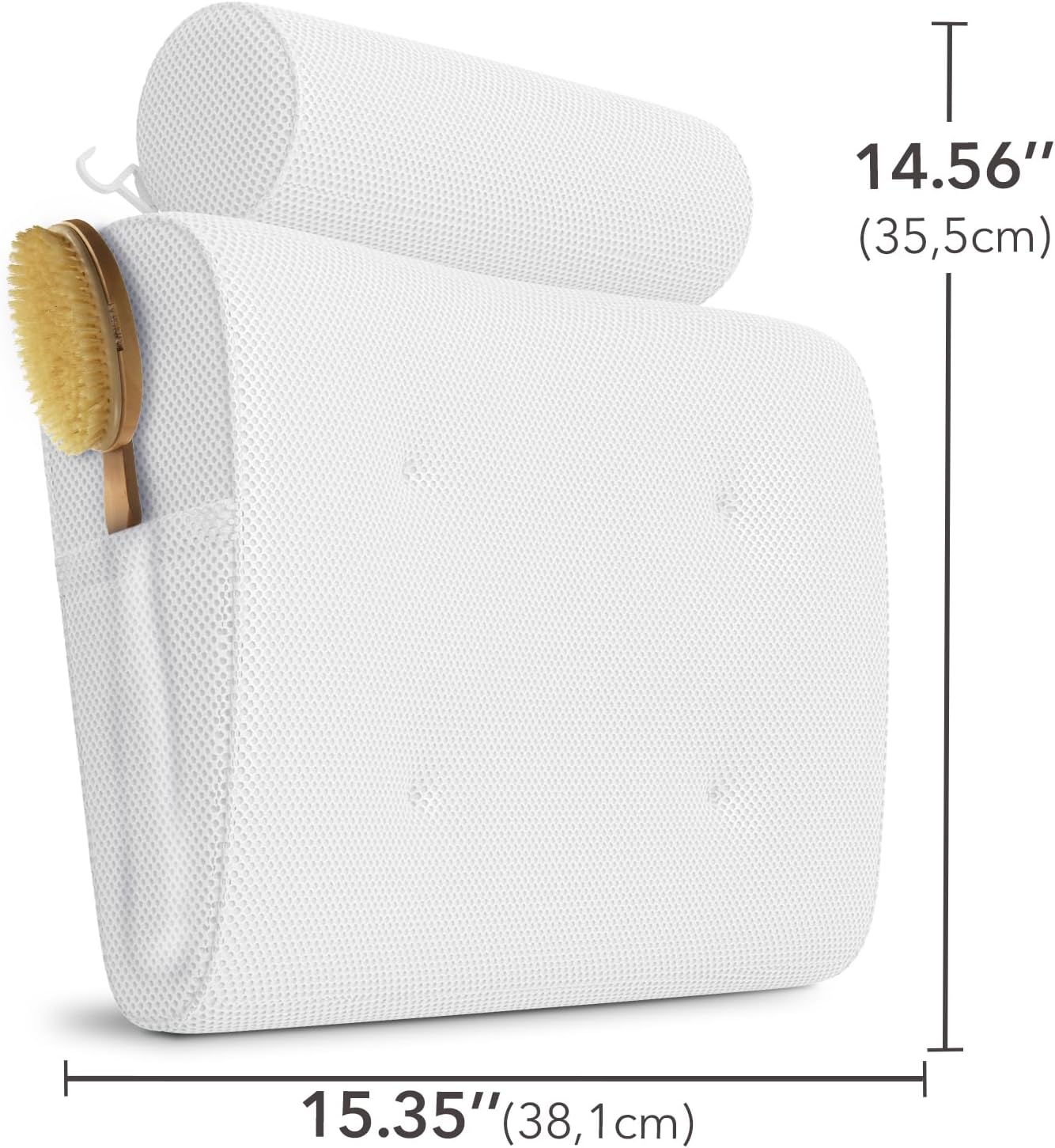 Everlasting Comfort Luxury Bath Pillows for Tub with Head and Neck Support - Non-Slip Bathtub Pillow with Suction Cups, Quick-Drying Mesh & Drying Hook - Jacuzzi & Bathtub Accessories for Women -White