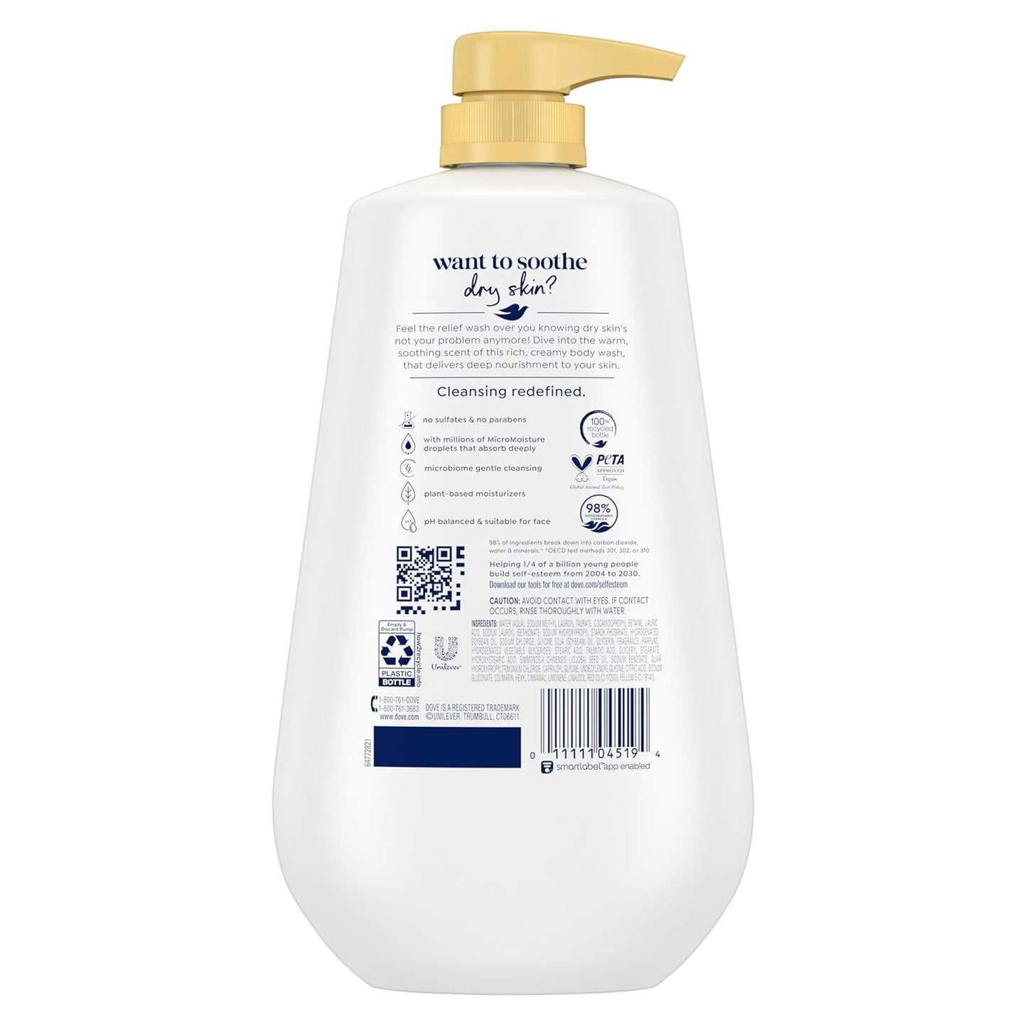 Dove Body Wash with Pump Dryness Relief with Jojoba Oil For 24hr Lotion-Soft Skin Moisturizing Skin Cleanser with No Sulfates No Parabens 30.6 oz