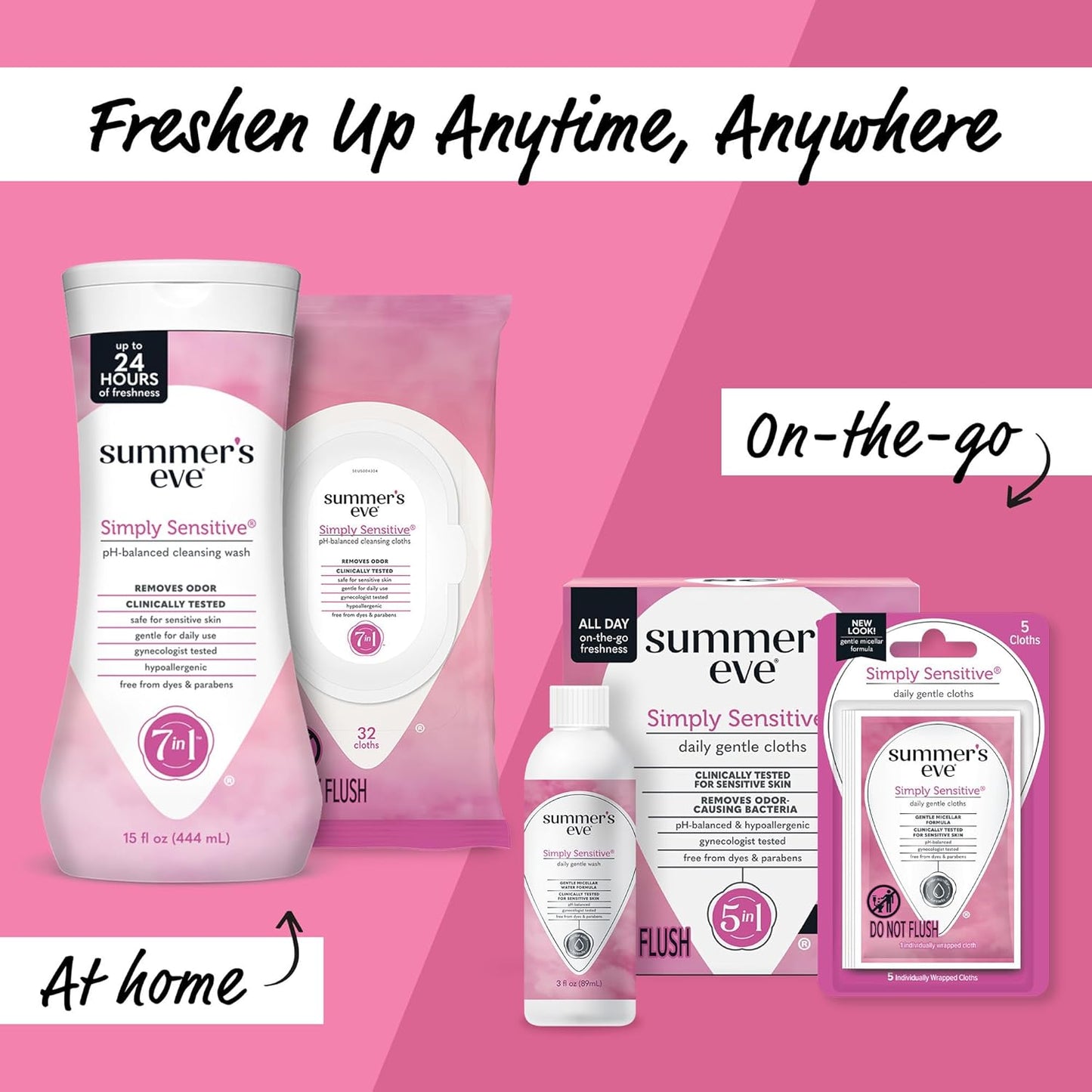 Summer's Eve Simply Sensitive All-Over Daily Feminine Wash, Gentle pH-Balanced Body Wash for Women, Removes Vaginal Odor, 15 Fl Oz, Pack of 3