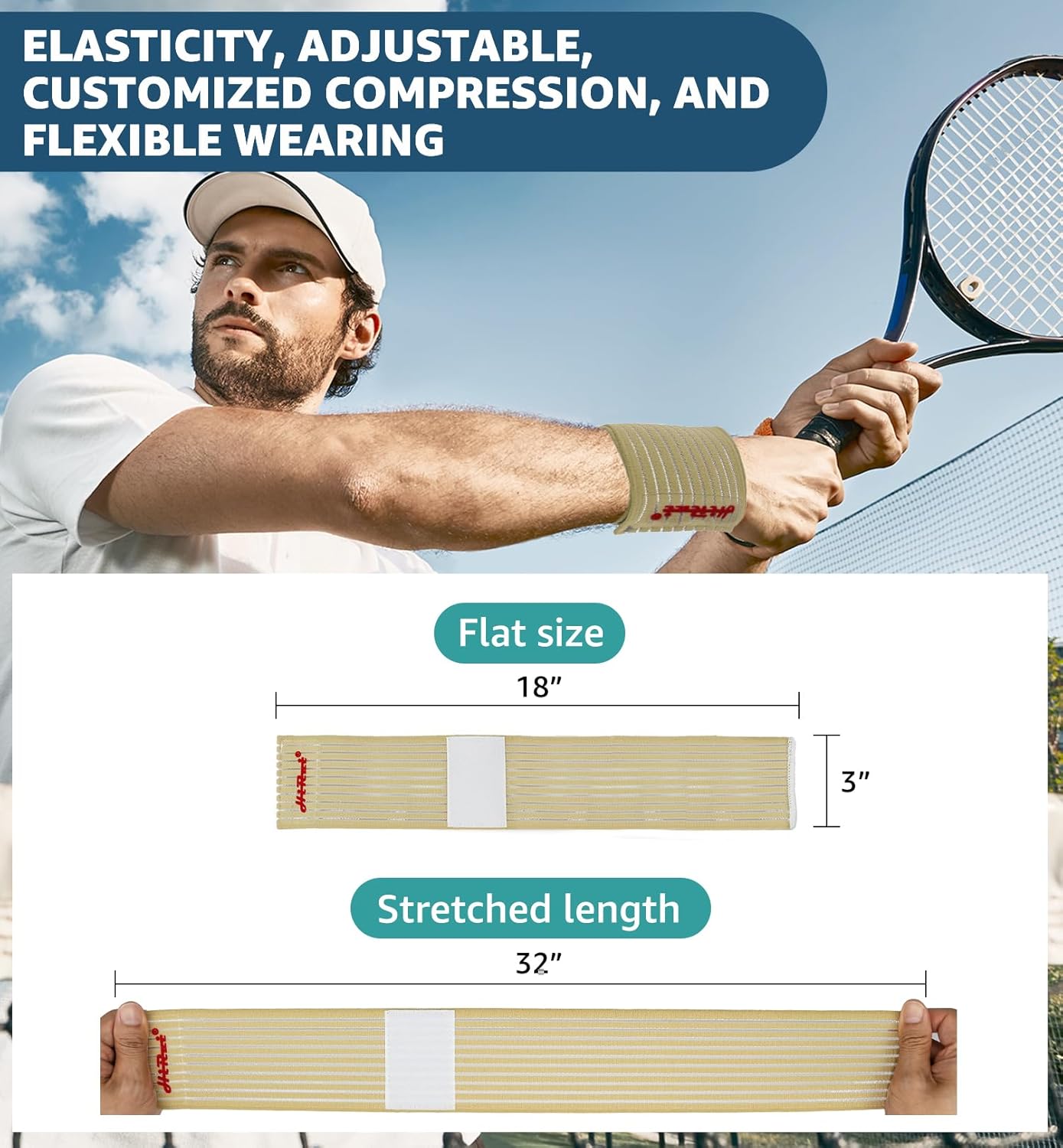 HiRui 2-Pack High-Elastic Wrist Support Straps Wrist Compression Bandage - Wrist Wraps Wristbands for Carpal Tunnel Arthritis Tendonitis Weightlifting Tennis Basketball - Breathable Soft (Beige)