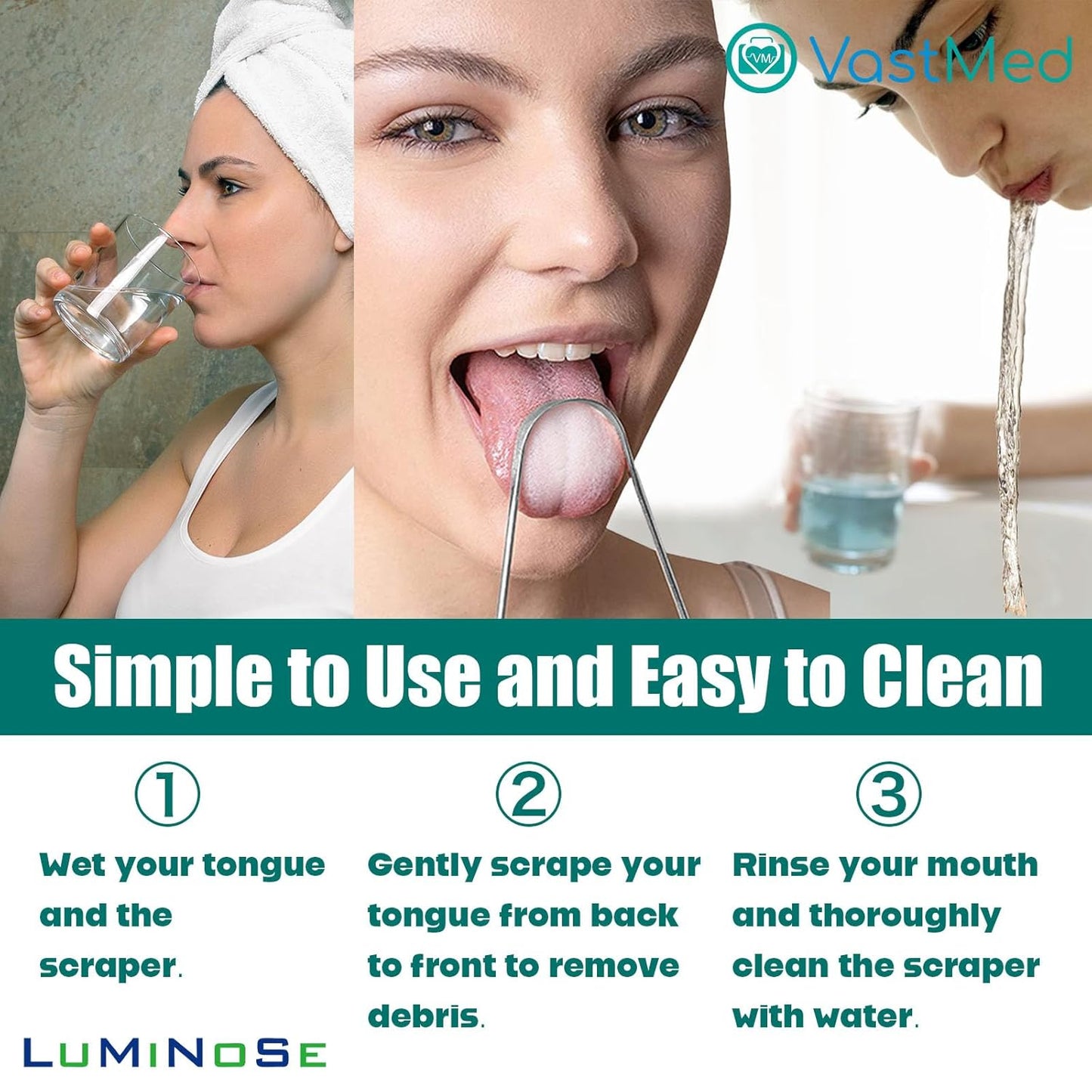3 PCs Medical Grade Tongue Scraper by Vastmed | Stainless Steel Tongue Cleaner, Metal Tongue Scraper with Travel Bag | Tongue Scrubber for Bad Breath, Boost Oral Hygiene