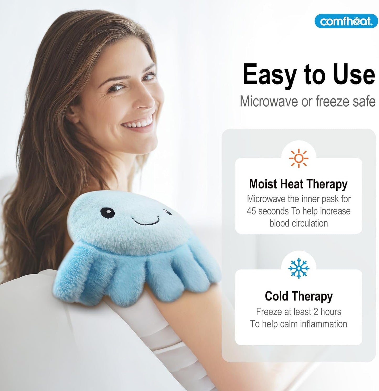 Octopus Microwave Heating Pad for Pain Relief, Unscented Microwavable Heating Pads for Cramps, Neck Shoulder, Muscles, Small Natural Heat Pack Moist Heat with Washable Cover