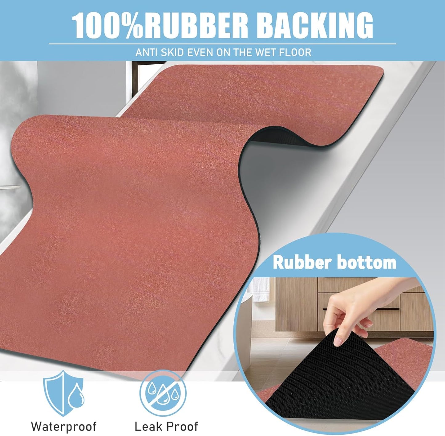 Diatomaceous Earth Bath mat Bathroom Rugs Super Absorbent Quick Dry Non Slip Bath Mat Thin Bathroom Floor Mats Fit Under Door-Shower Rug for in Front of Bathtub Shower, Brown, 15.7"*23.6"