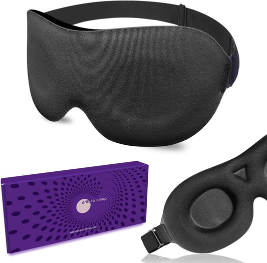 3D Sleep Mask for Side Sleepers – 100% Light Blocking Eye Mask for Sleeping, Zero Eye Pressure, Soft Breathable Memory Foam, Adjustable Strap for Travel, Men & Women (Black)