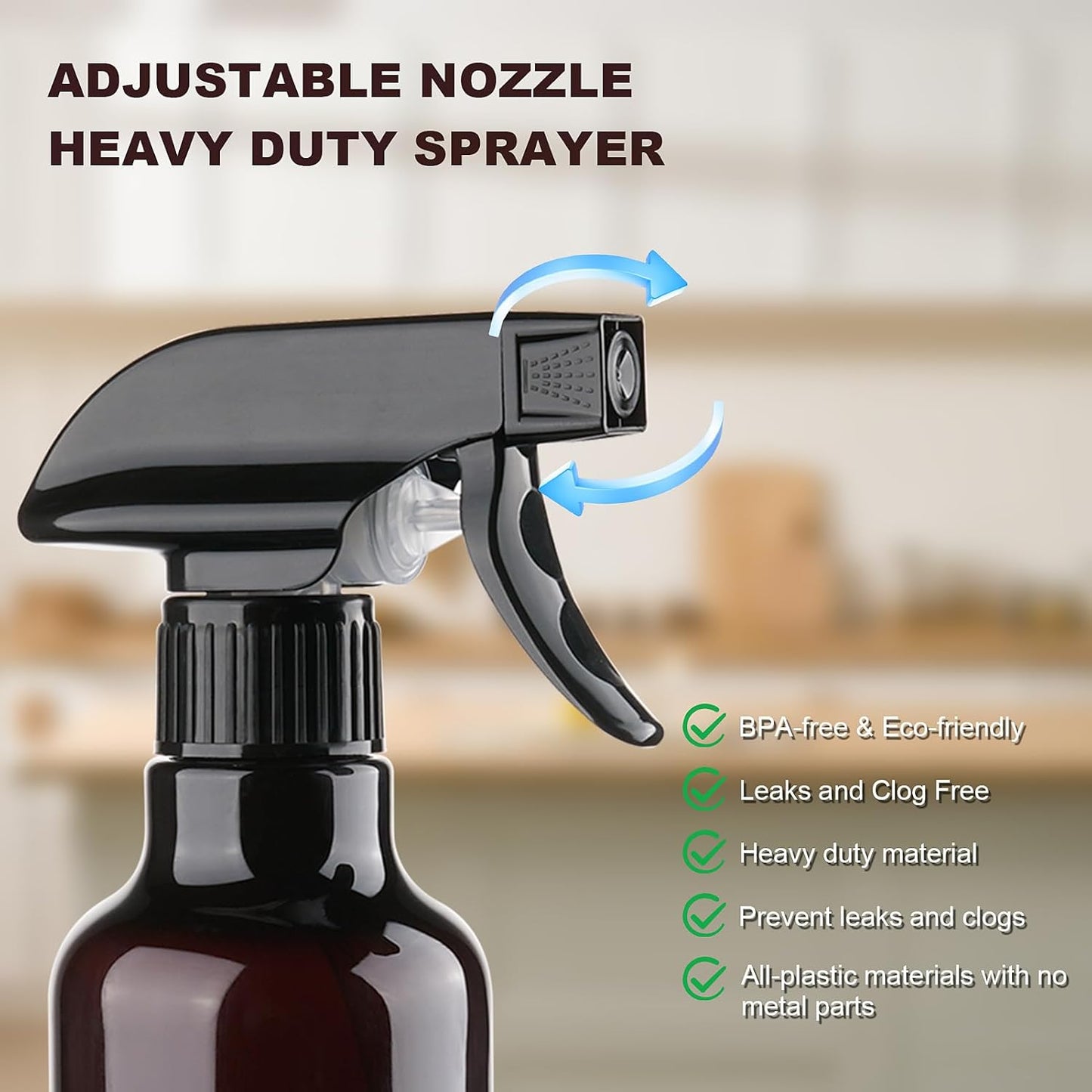 Spray Bottles Plastic Spray Bottle for Hair Mist/Stream Heavy Duty Empty Spray Bottles for Cleaning Solutions, Plants, Cooking (12oz-Brown+nozzle)