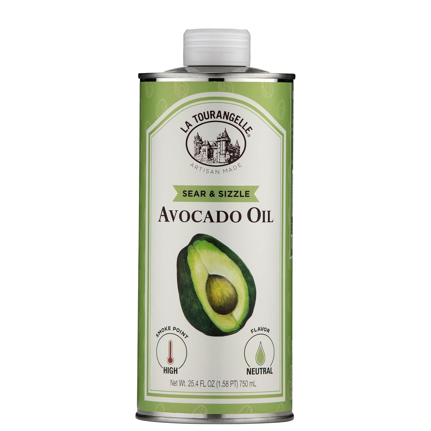 La Tourangelle, Sear & Sizzle Avocado Oil, Handcrafted from Premium Avocados, High Smoke Point Refined Oil Great for High Heat Cooking, Frying, Cast Iron Seasoning, 25.4 fl oz