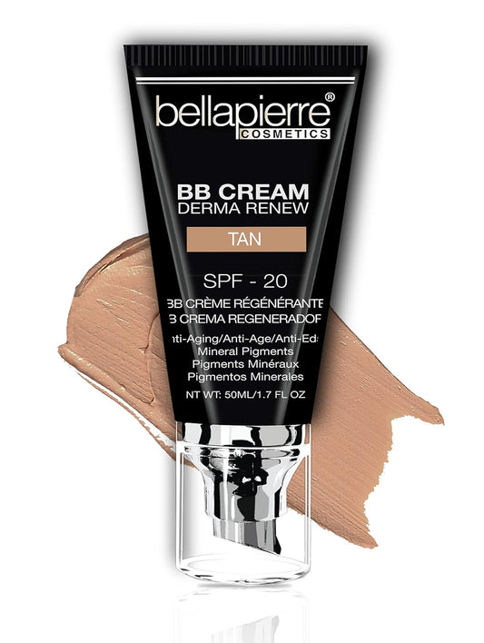 Bellapierre BB Cream SPF 20 – Mineral Sunscreen & Liquid Foundation, Lightweight Face Moisturizer with Buildable Coverage, Matte Finish, Non-Toxic, Paraben-Free, Cruelty-Free – 1.7 oz - Tan