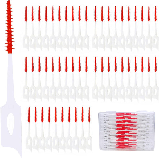 300 Pieces Dual-Use Interdental Brushes Soft Silicone, Disposable Dental Picks,Premium Dental Floss Picks for Effective Teeth Cleaning(Red)