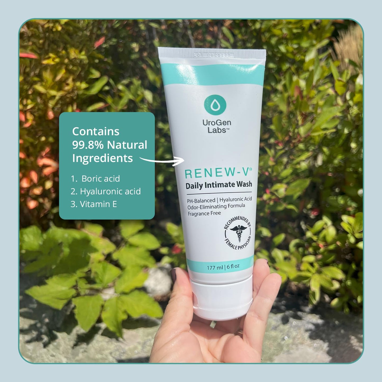 Daily Intimate Wash for Women & Men - Fragrance-Free pH Balance Cleanser w/Boric Acid, Hyaluronic Acid & Vitamin E for Odor Control & Hydration - Male & Feminine Wash, Hygiene Care - 6 fl oz