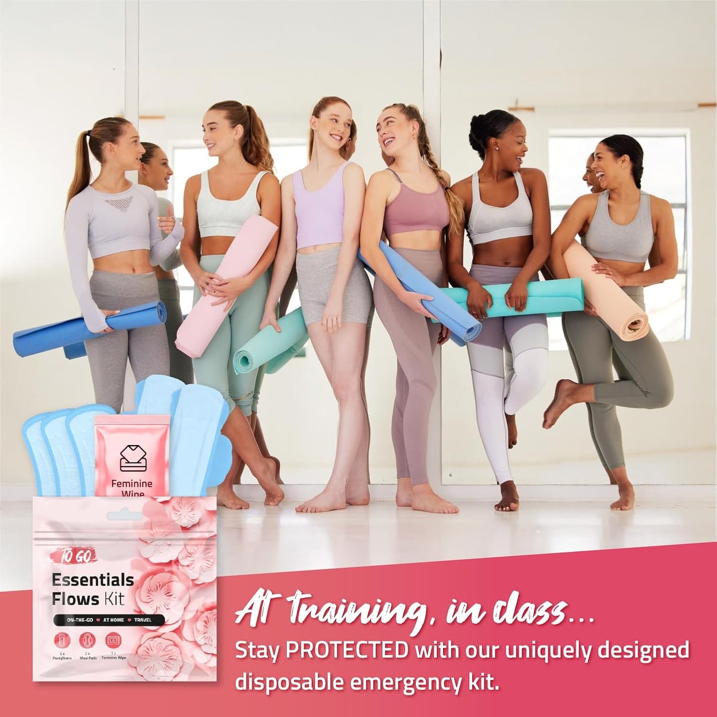 pH Advantage Essential Flows Period Kit (10 Pack) - 3 Pantyliners, 2 Maxi Pads & Feminine Wipe | Hygiene Essentials for School, First Period (Red)