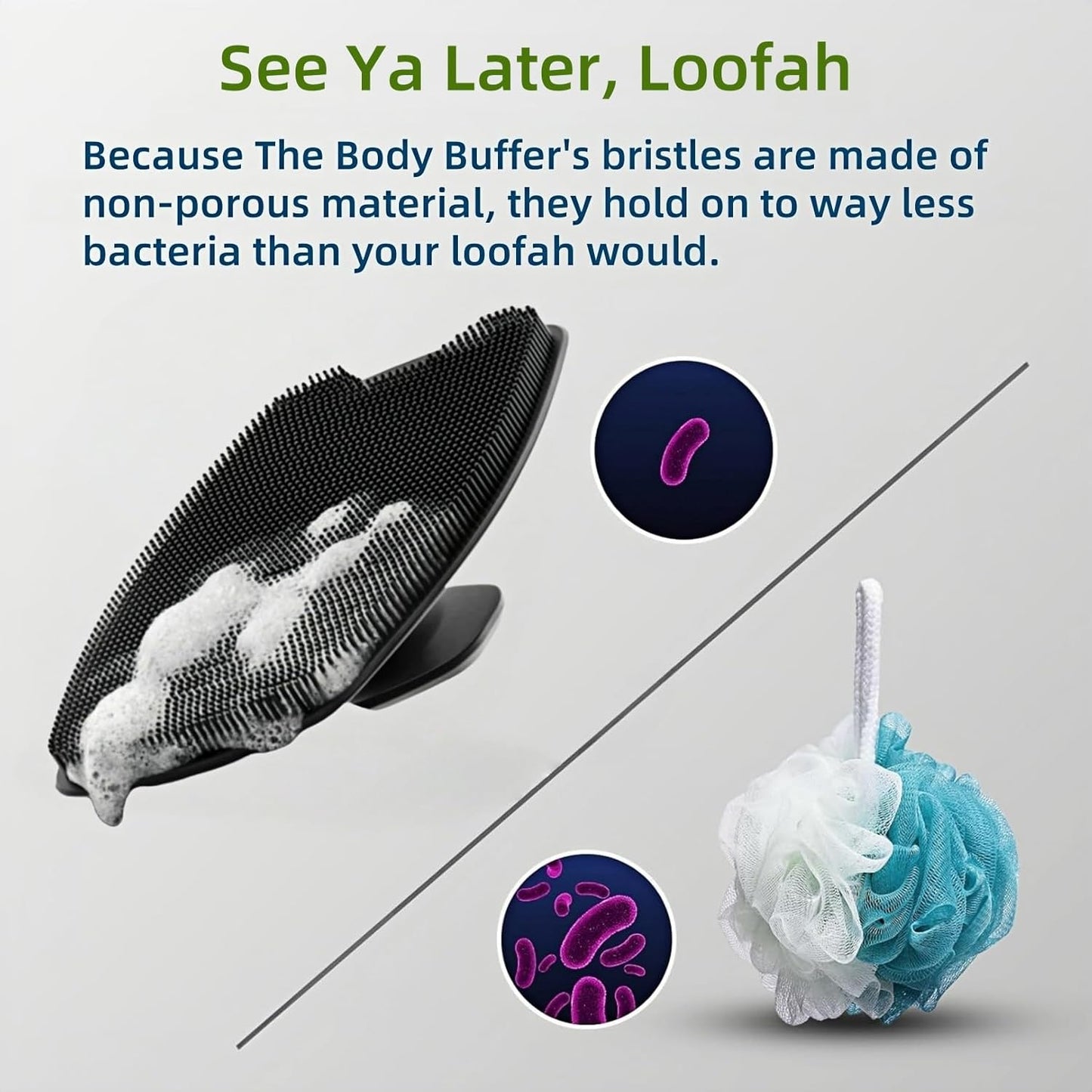 2 Pack Food-Grade Silicone Body Scrubber, Highly Elastic Bristles Handheld Brush for Shower, Lather Well and Gentle Exfoliating, Makes Skin Smooth, for Women and Men, Black and Gray