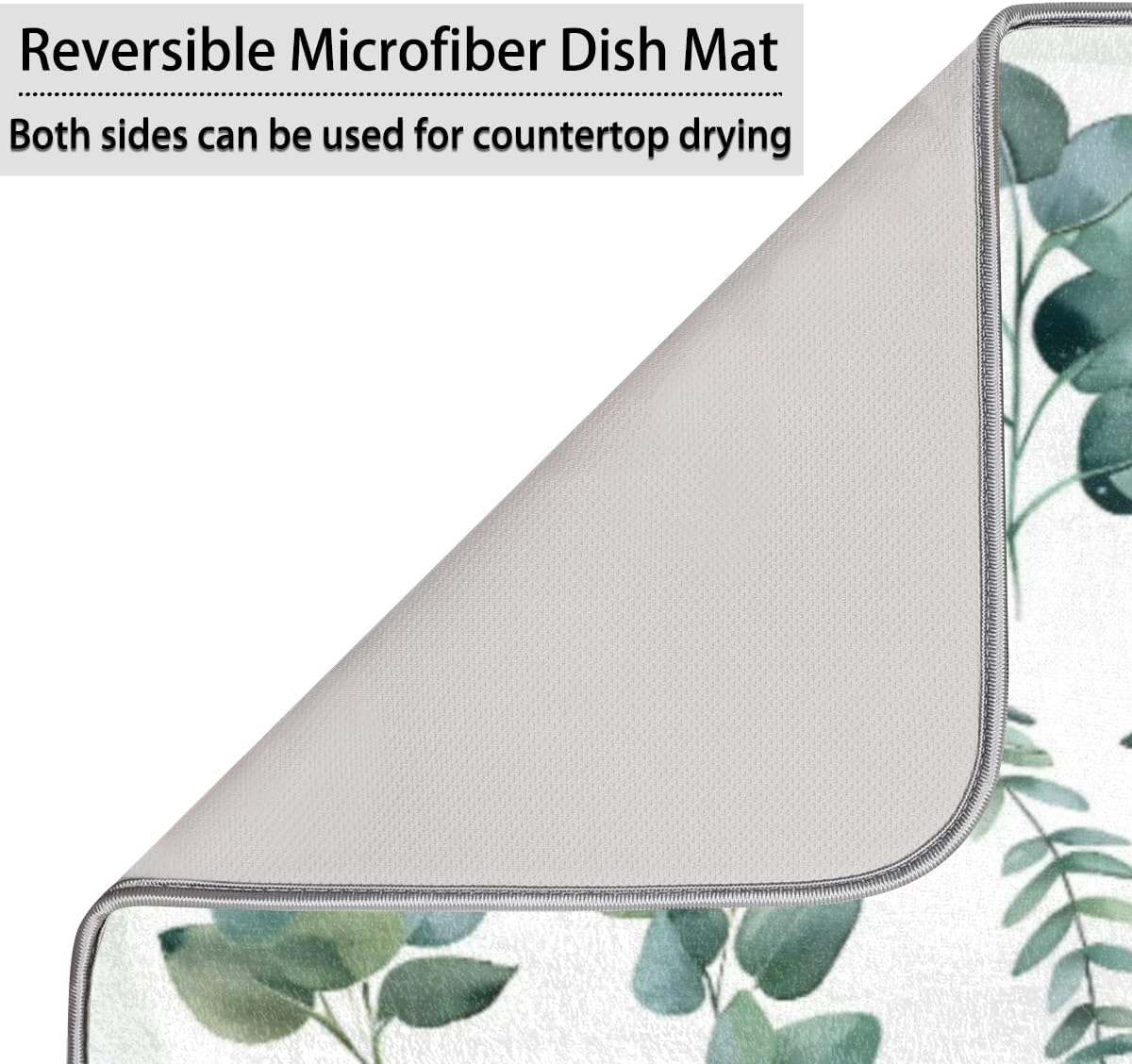 Hexteria Dish Drying Mat for Kitchen Counter Dish Mat Pad Absorbent Microfiber Kitchen Drying Mat Dish Drainer Rack Mat, 18x24 Inch, Eucalyptus Leaves