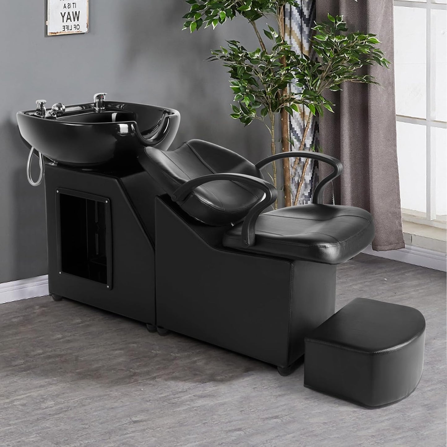 Artist hand Shampoo Bowls Shampoo Barber Backwash Chair Ceramic Shampoo Bowl Sink Chair, with Foot Pedal for Spa Beauty Salon Equipment