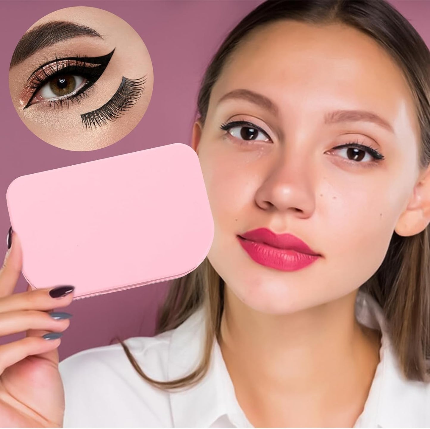 Eyelash Storage Case, 3 Layer Lash Case Makeup Storage Box with Makeup Mirror Empty Travel Cases Cosmetic Organizer Box Fake Eyelash Container Lash Packaging (Pink)