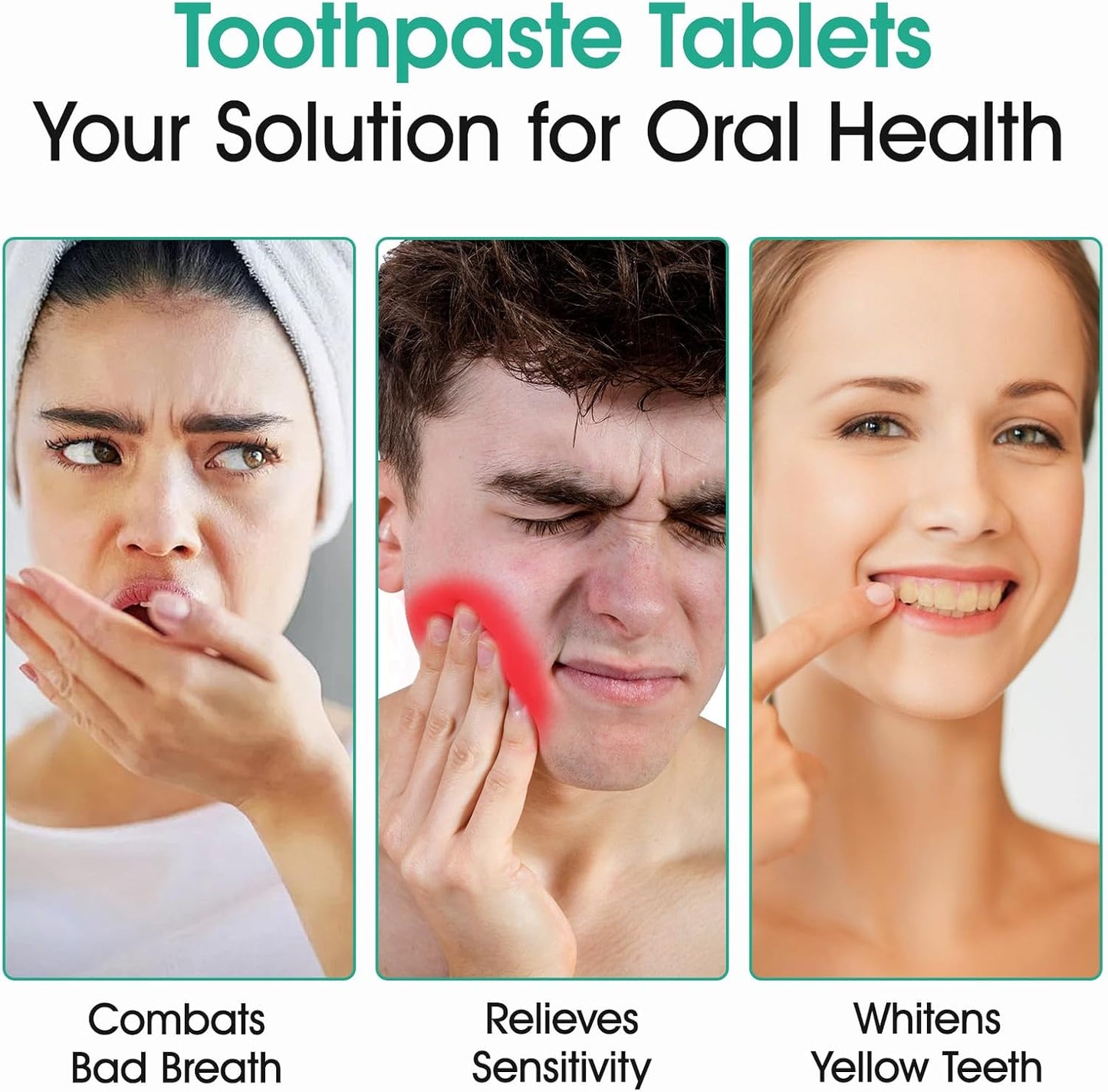 Toothpaste Tablets 150pcs Chewable Whitening - for Sensitive Teeth & Antiplaque - Nano Hydroxyapatite, Natural Peppermint, Fluoride Free - Strengthen & Protect Enamel - Fresh Breath, Glass Jar