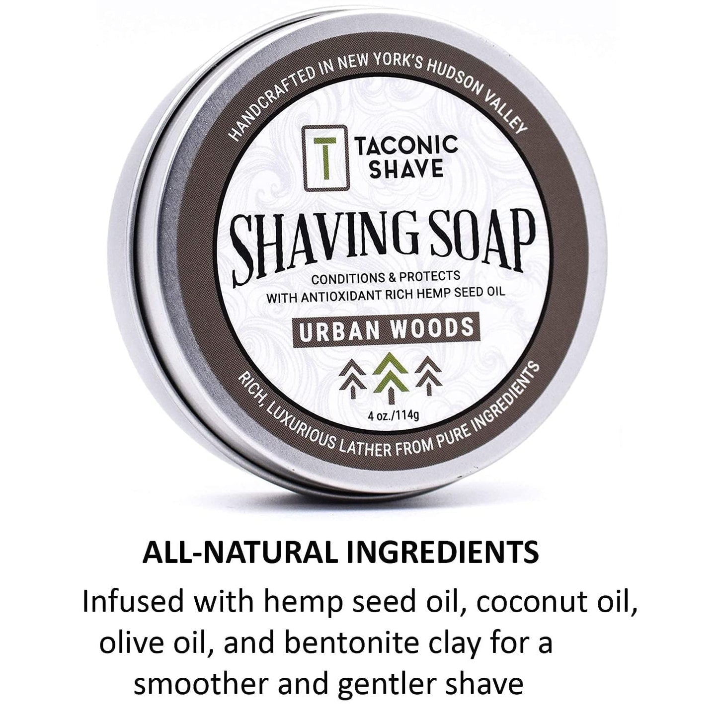Taconic Shave Barbershop Quality Shaving Soap with Anti-Oxidant Rich Natural Oils – Large 4 Ounce (3 Inch Puck) - Excellent forr All Skin Types (Urban Woods)