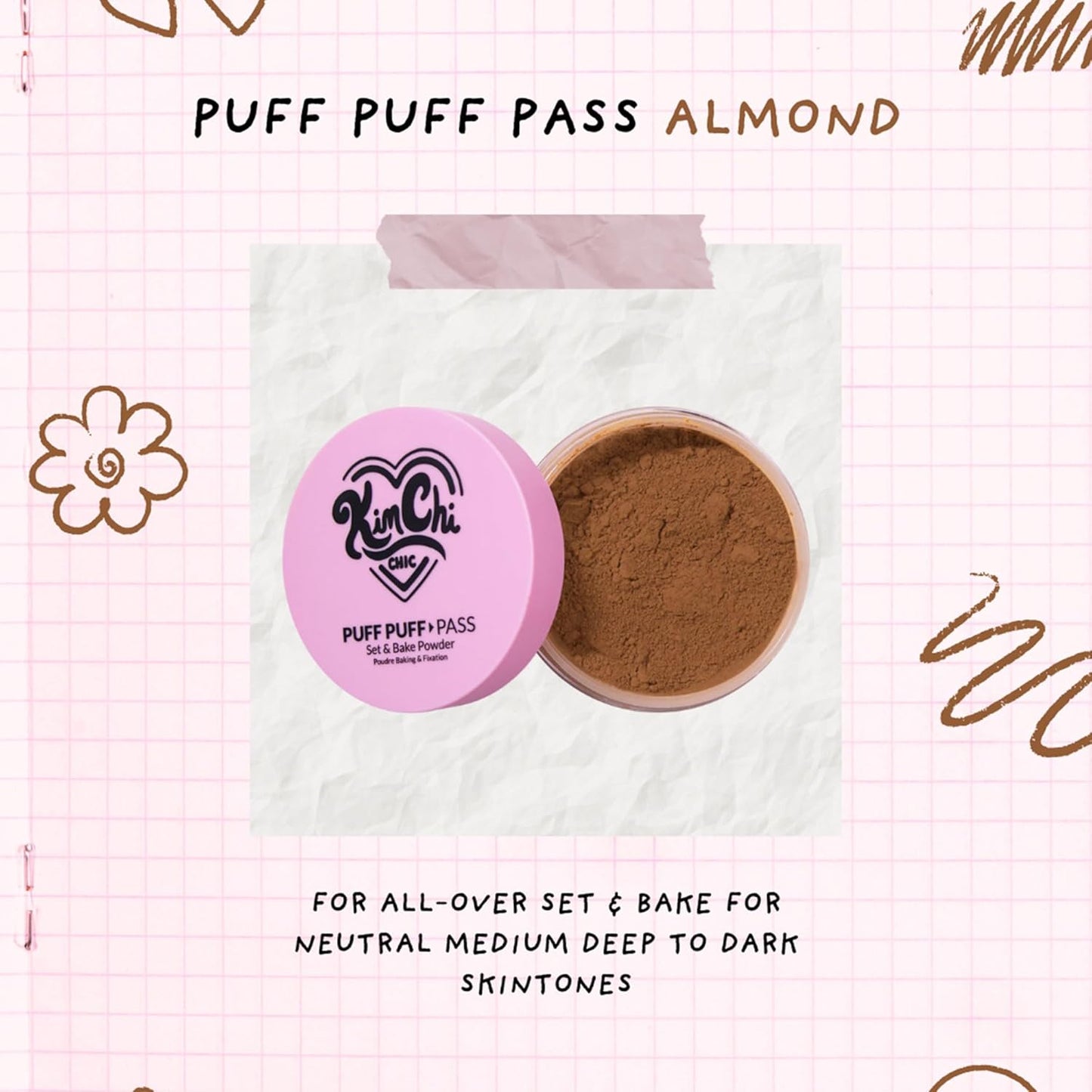 Kimchi Chic Beauty Puff Puff Pass Set and Bake Setting Powder for Makeup, Extra Fluffy Loose Face Powder Poof, Soft Natural Face Makeup for Uneven Skin Tone, 06 Almond