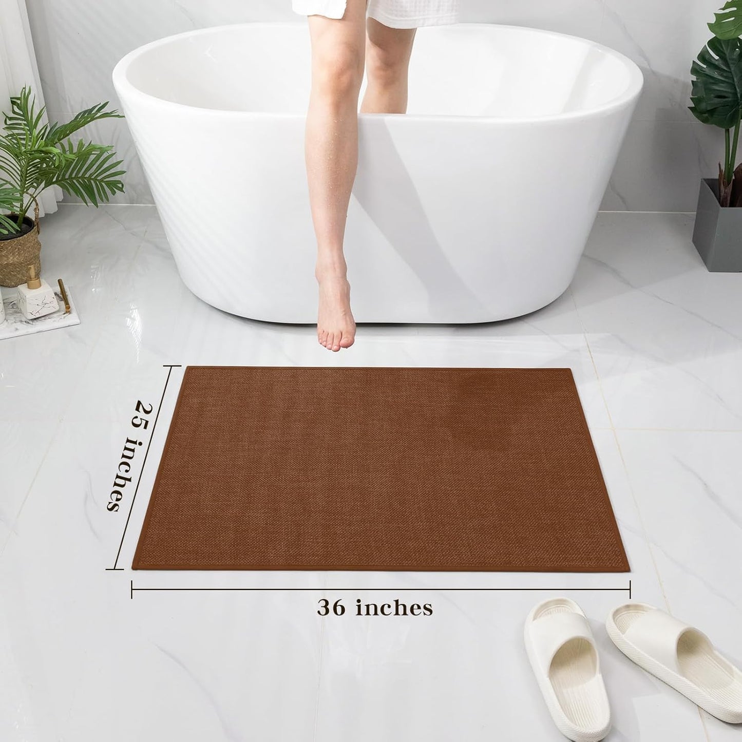 chakme Bathroom Rugs Mat 36x24, Ultra Thin Non Slip Bath Mat Large Quick Dry Absorbent Bath Mat for Bathroom Floor, (Rust, 36"x24")