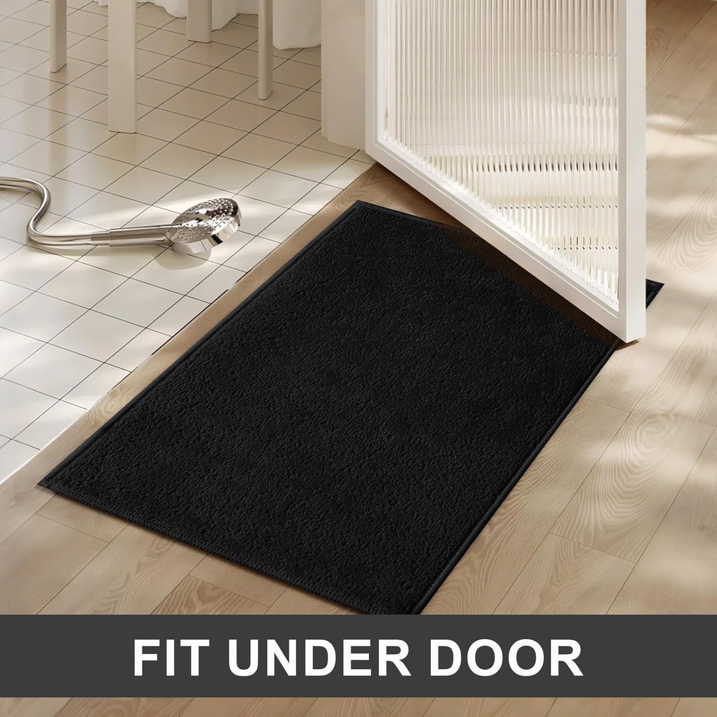 Bath Mat-Non-Slip Bathroom Floor Mats-Absorbent Quick Dry Low Pile Bathroom Rugs Fit Under Door-Bath Rug for Sink,Bathtub,Shower Room,24"×36",Black