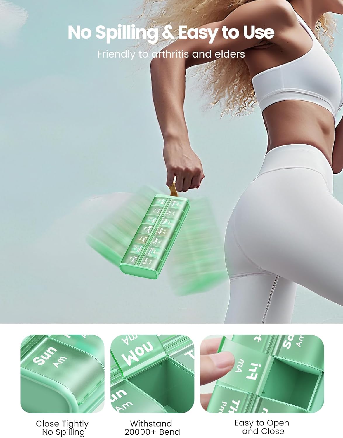 Weekly Pill Organizer AM PM 7 Day Pill Box, Large 2 Times a Day Medicine Case with Carry Handle, Moisture-Proof Desiccant & Secure Easy-Open Lids for Vitamins and Supplements