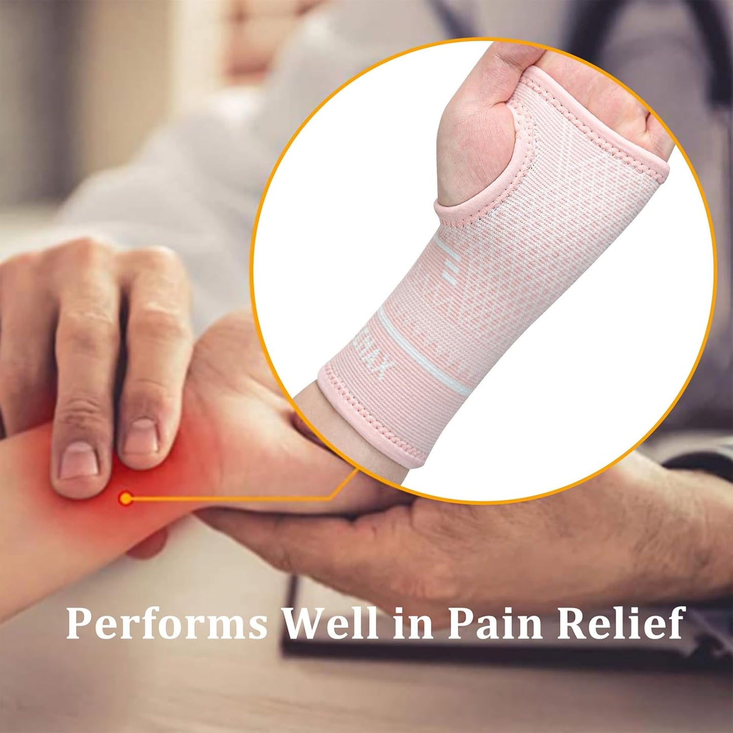 INDEEMAX Copper Wrist Compression Sleeve 1 Pair, Comfortable Hand Brace Support for Arthritis, Tendonitis, Sprains, Workout, Carpal Tunnel - Left & Right - Women and Men (Pink, M)