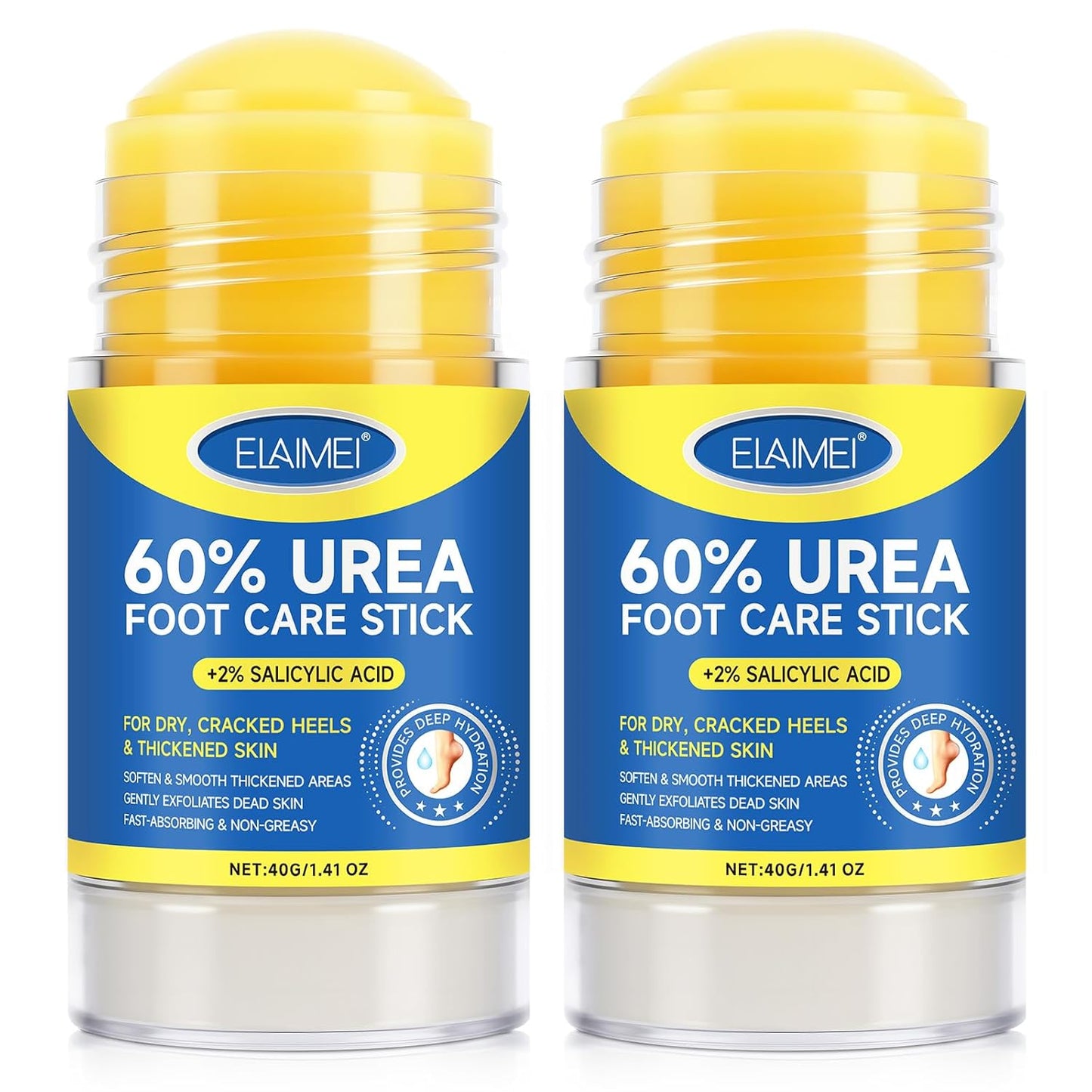 Bieyoc 60% Urea Cream with 2% Salicylic Acid, Urea Foot Cream Stick for Cracked Heels, Calluses and Rough Skin, Portable Foot Balm Stick No-Mess Applicator,1.41oz X 2 Pack