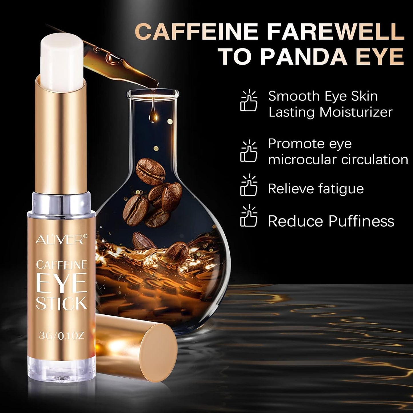 Caffeine Eye Stick, Reduce Eye Puffiness and Dark Circle, Blur Fine Lines, Include Caffeine, Hyaluronic Acid, Vitamin C, For Wrinkles, Fine Lines, Under Eye, Bags, Crows Feet Eye Lift Treatment For Men & Women
