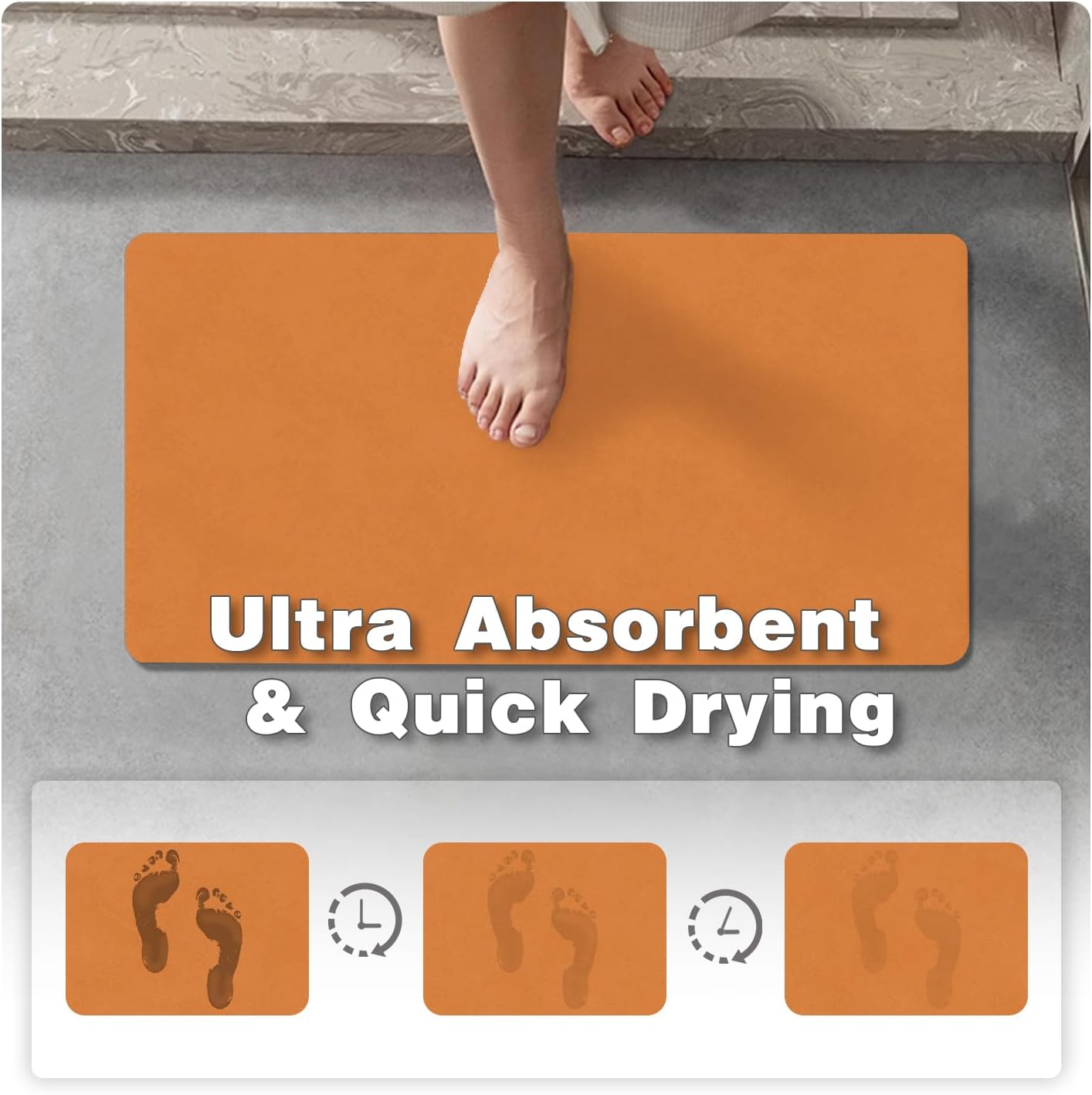 Bathroom Mat Quick Dry, Bathroom Rugs Non Slip Washable Thin Absorbent Bath Mat Fits Under Door Bathroom Floor Mat Perfect for Bath, Shower, or Sink 17"x59" Orange