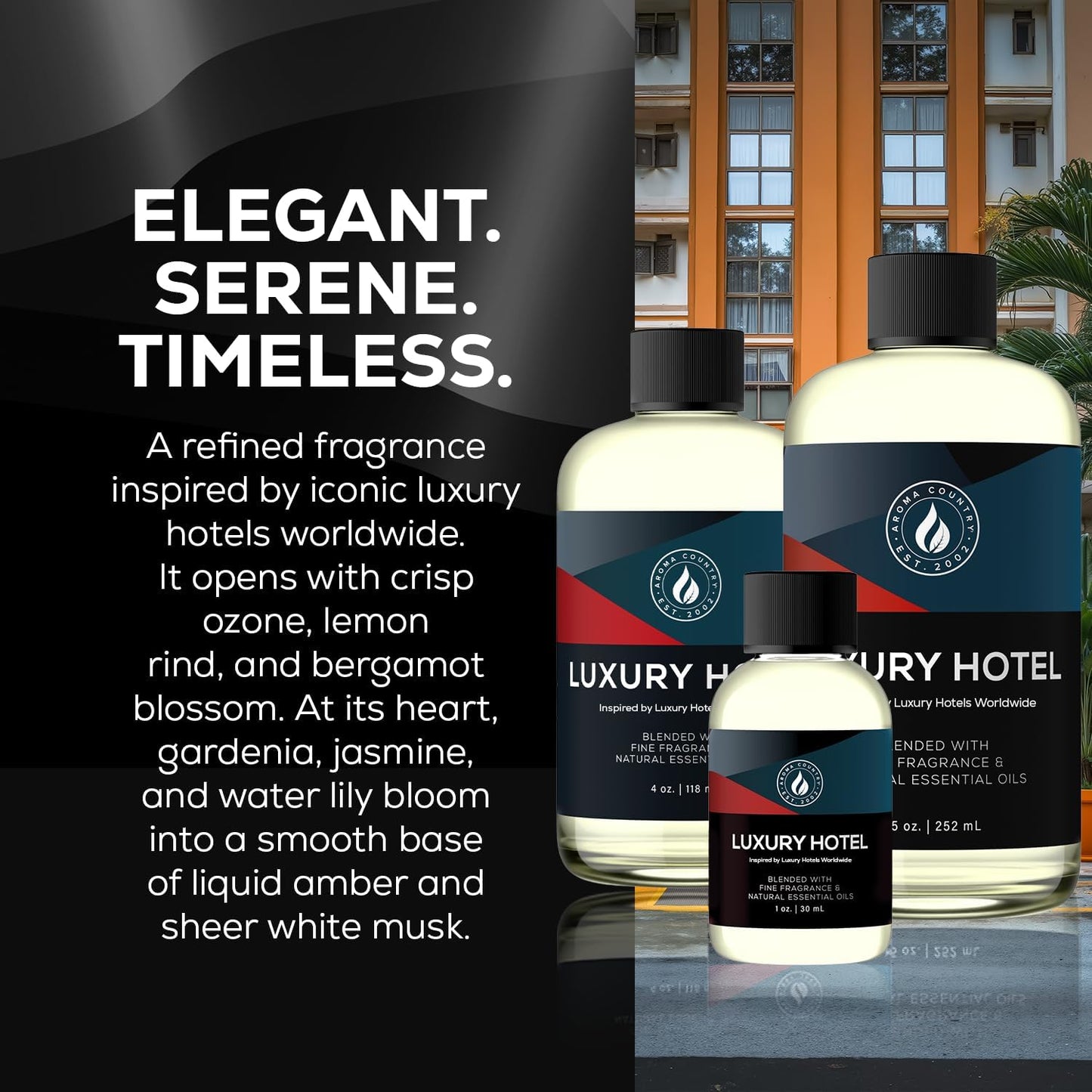 Aroma Country Luxury Hotel Diffuser Oil - Luxury Hotel Scent Oil for Diffuser & Air Fresheners for Home - Essential Oil Diffuser Refill, Home Fragrance Collection with Gardenia & Amber (4 Fl. Oz)