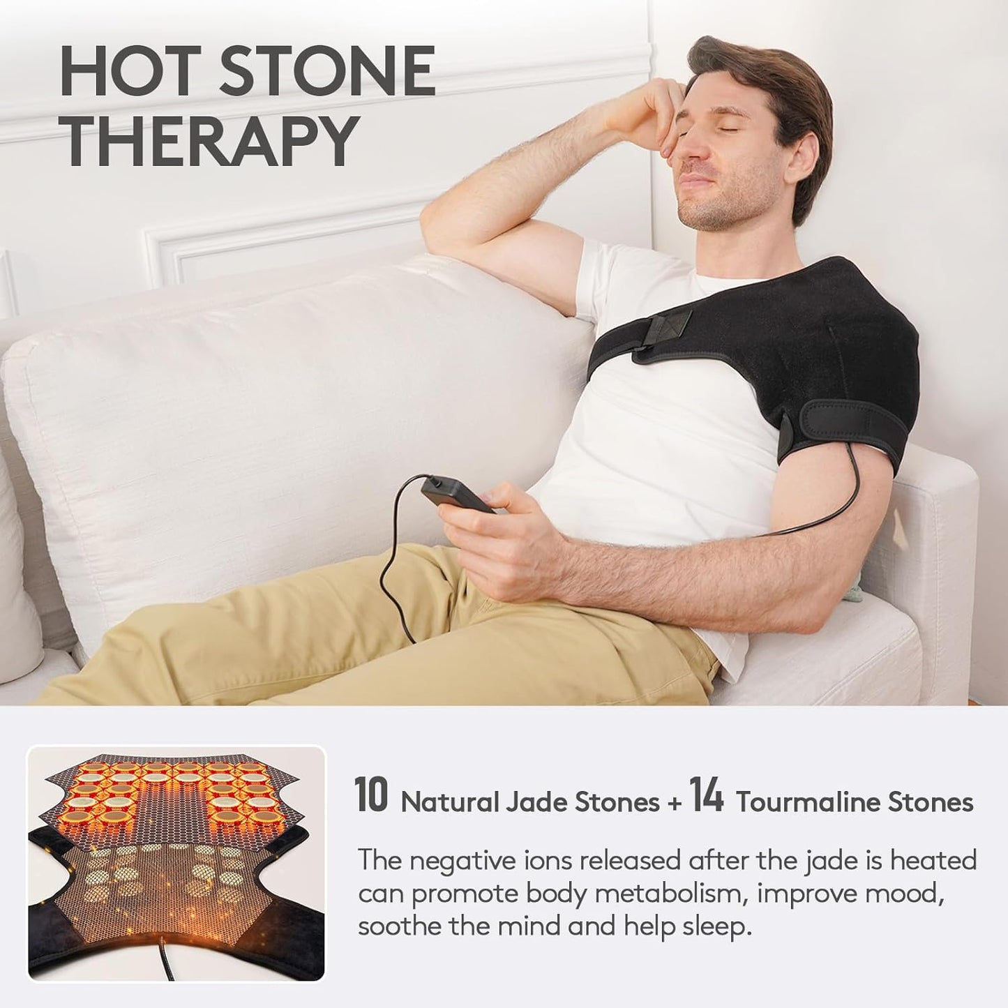 UTK Far Infrared Shoulder Heating Pad, Hot to 159℉, Gift for Men, Heating Pads for Rotator Cuff Pain Relief, 24 Timers, Auto-Off, 24 Natural Jade, 27-52" Adjustable Size Shoulder Wrap